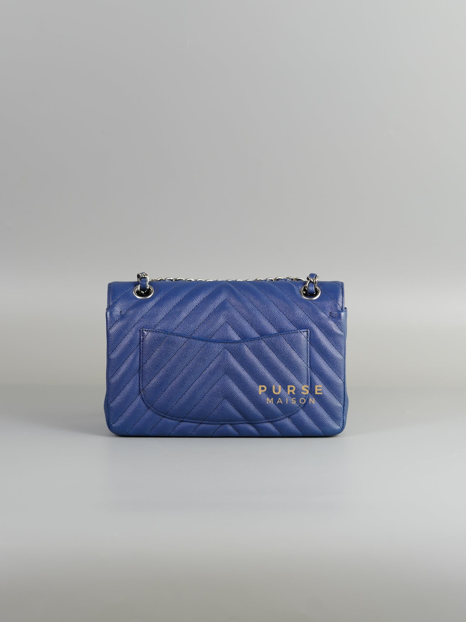 Classic Double Flap Small in Blue Chevron Caviar Leather & Silver Hardware Series 25 | Purse Maison Luxury Bags Shop