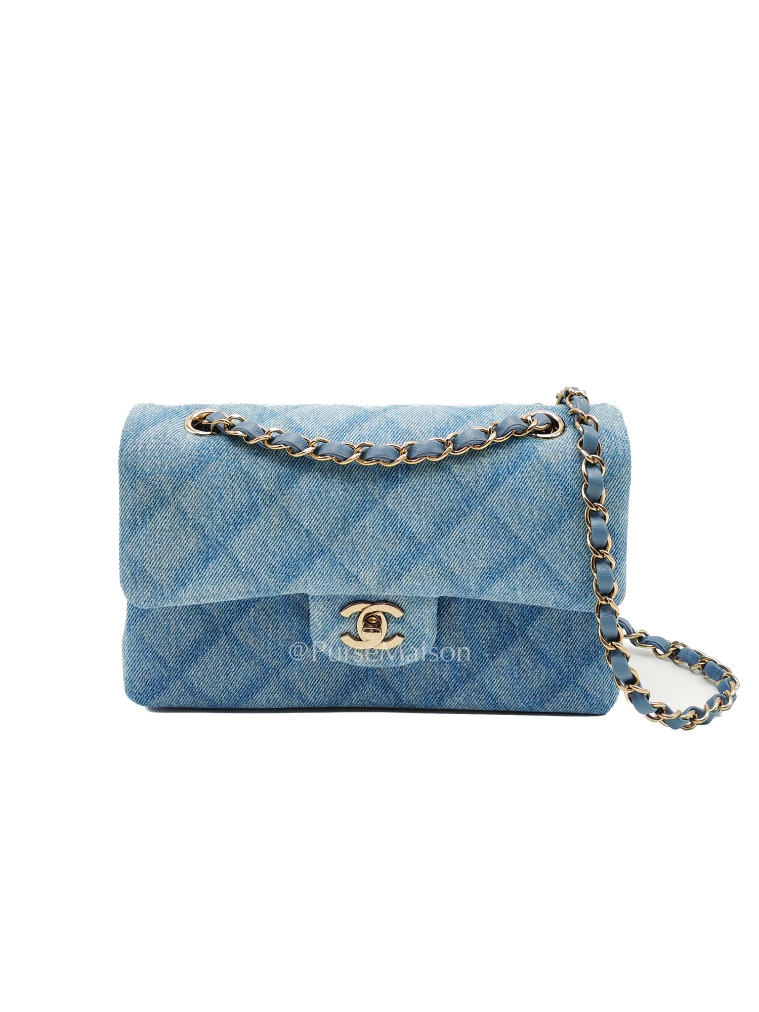 Classic Double Flap Small in Denim and Light Gold Hardware (Microchip) NK****XG | Purse Maison Luxury Bags Shop