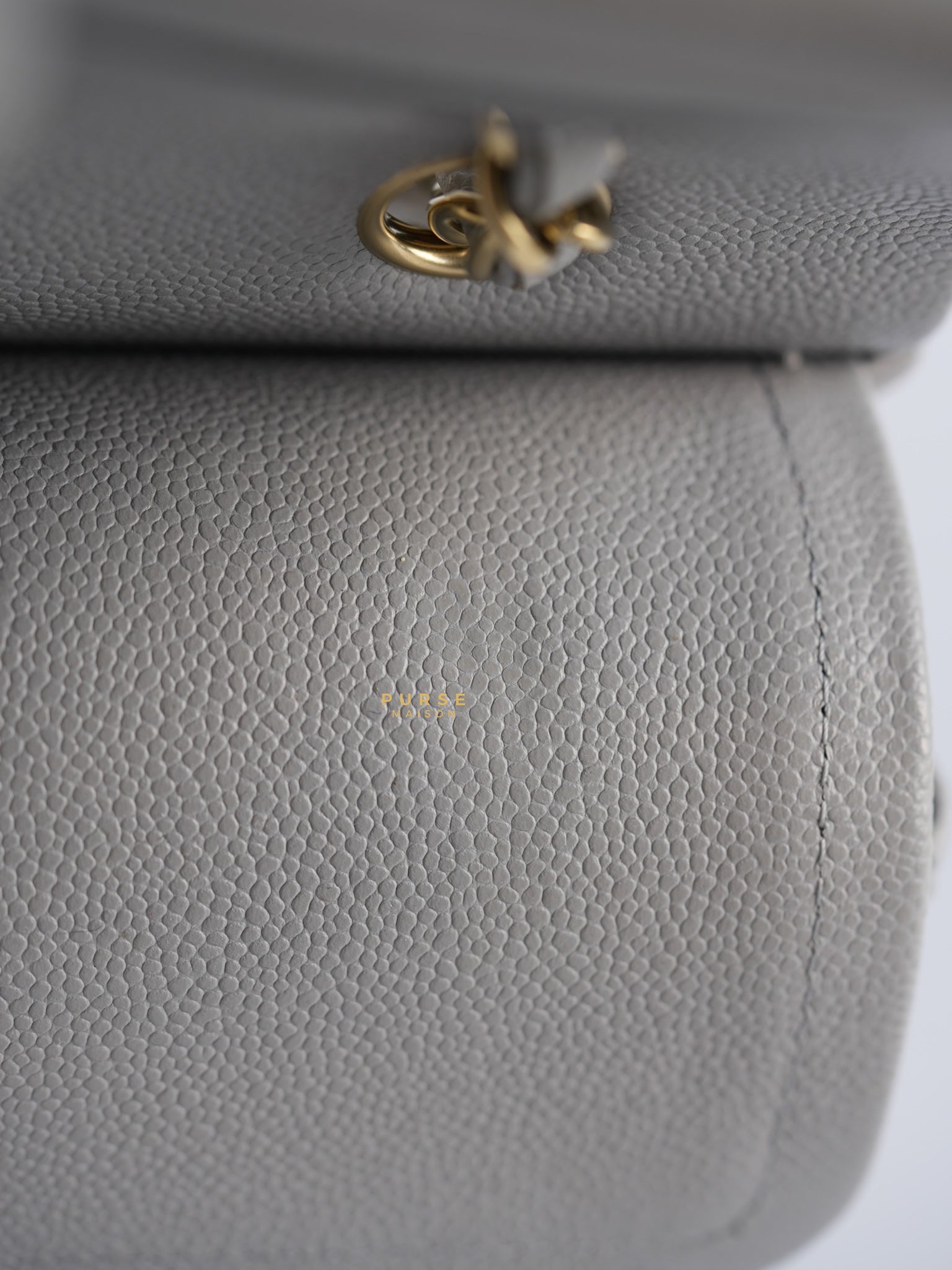 Classic Double Flap Small in Grey Caviar Leather and Light Gold hardware (Microchip) | Purse Maison Luxury Bags Shop