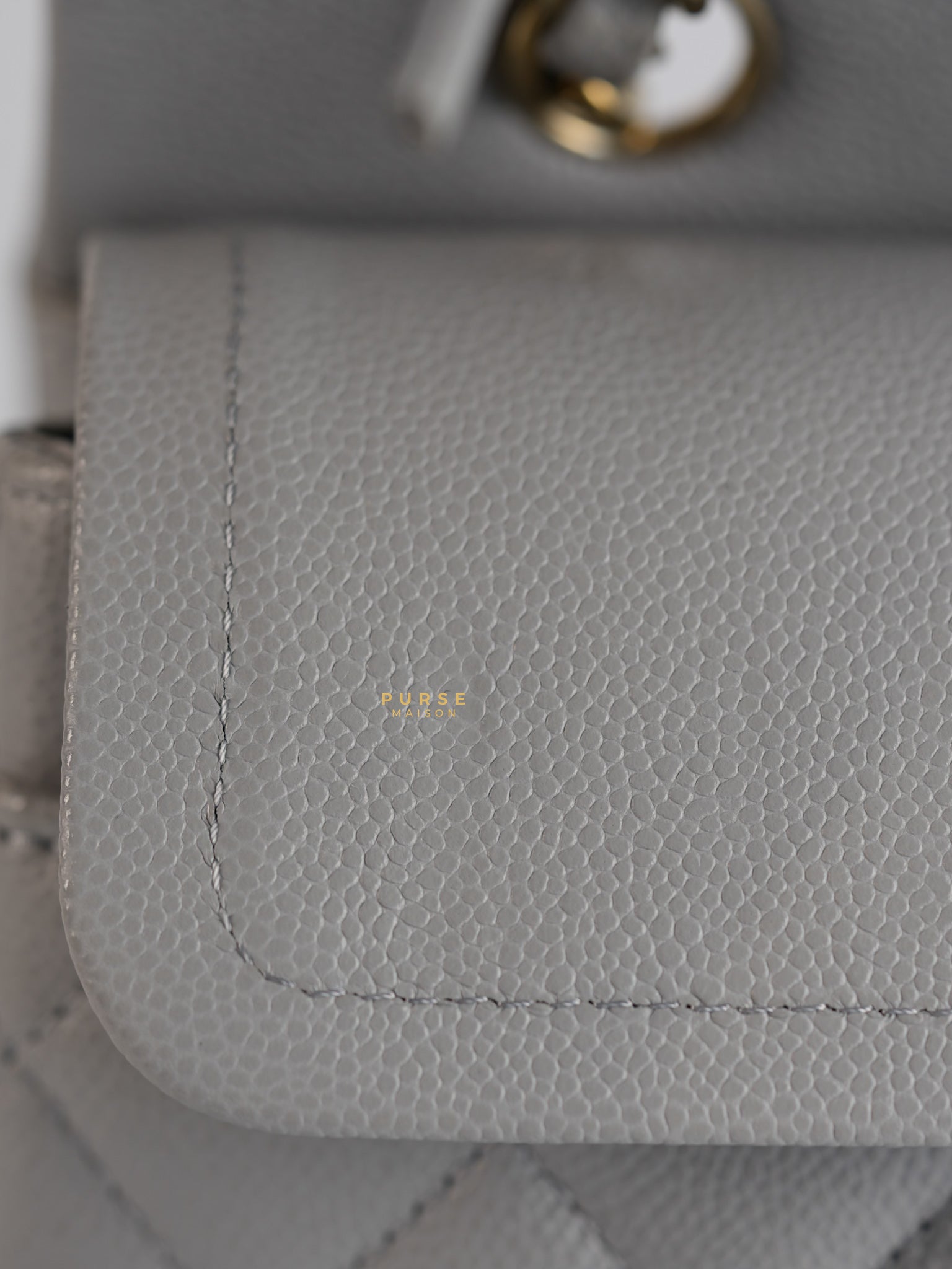 Classic Double Flap Small in Grey Caviar Leather and Light Gold hardware (Microchip) | Purse Maison Luxury Bags Shop