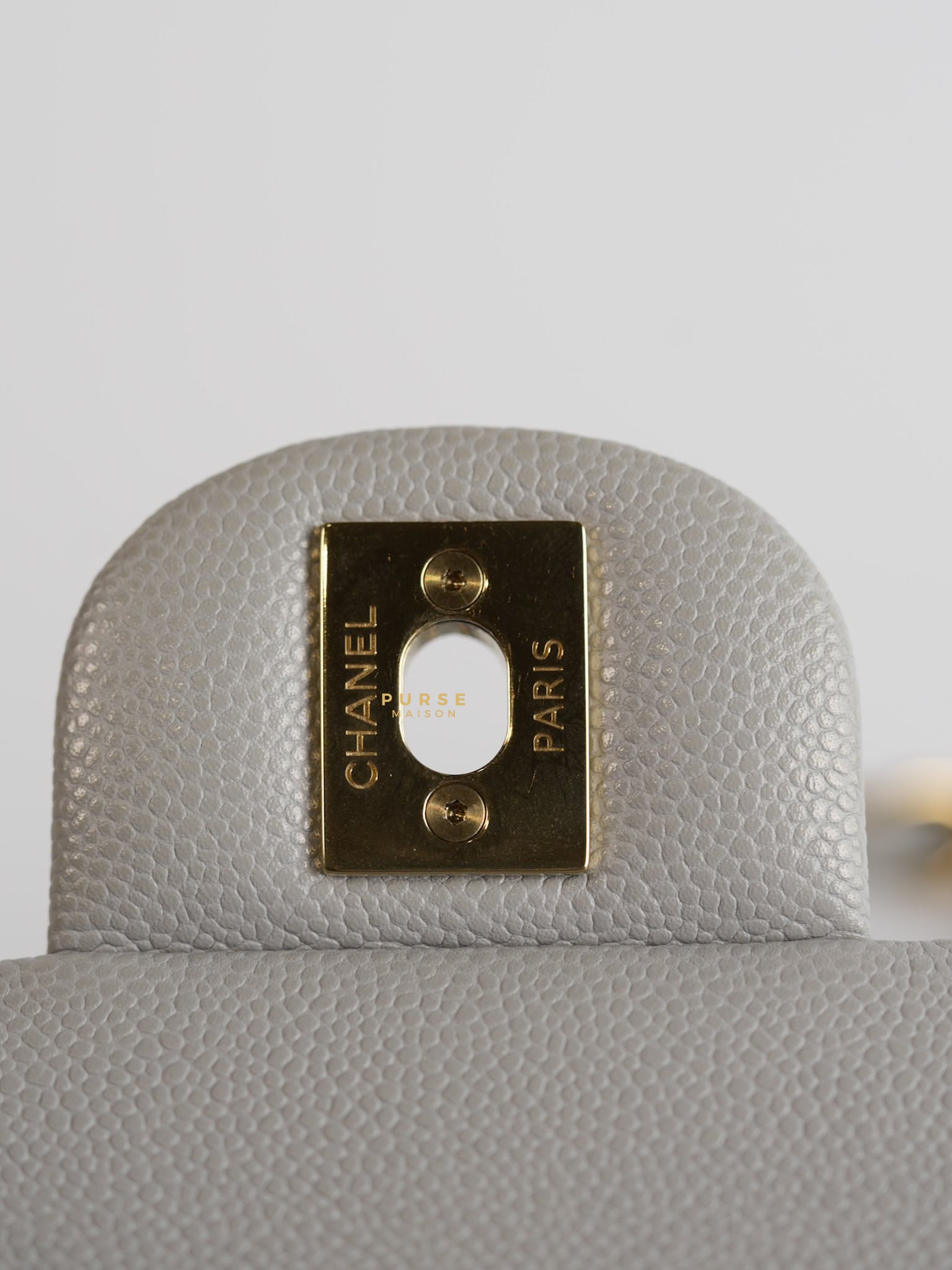 Classic Double Flap Small in Grey Caviar Leather and Light Gold hardware (Microchip) | Purse Maison Luxury Bags Shop