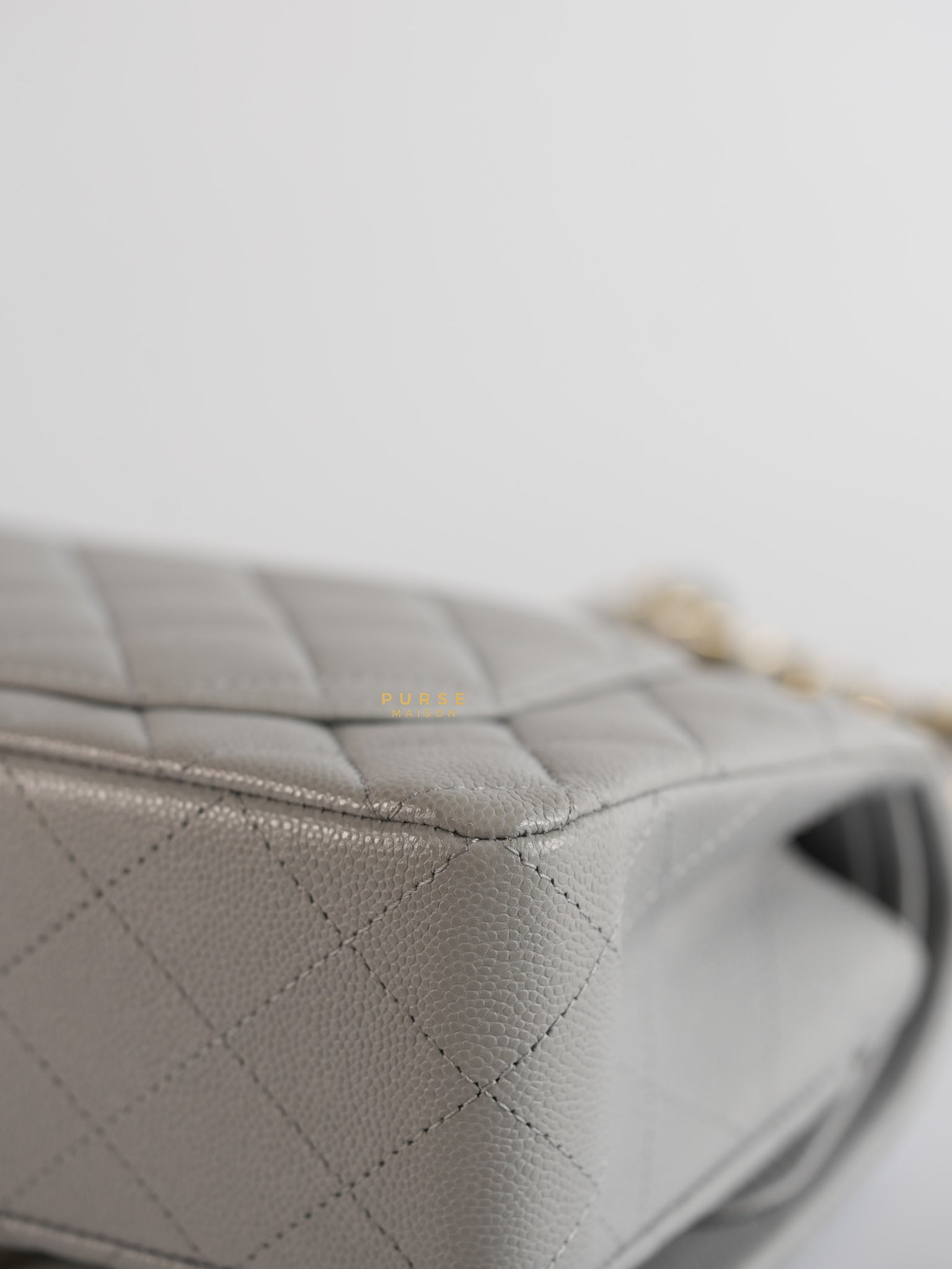 Classic Double Flap Small in Grey Caviar Leather and Light Gold hardware (Microchip) | Purse Maison Luxury Bags Shop