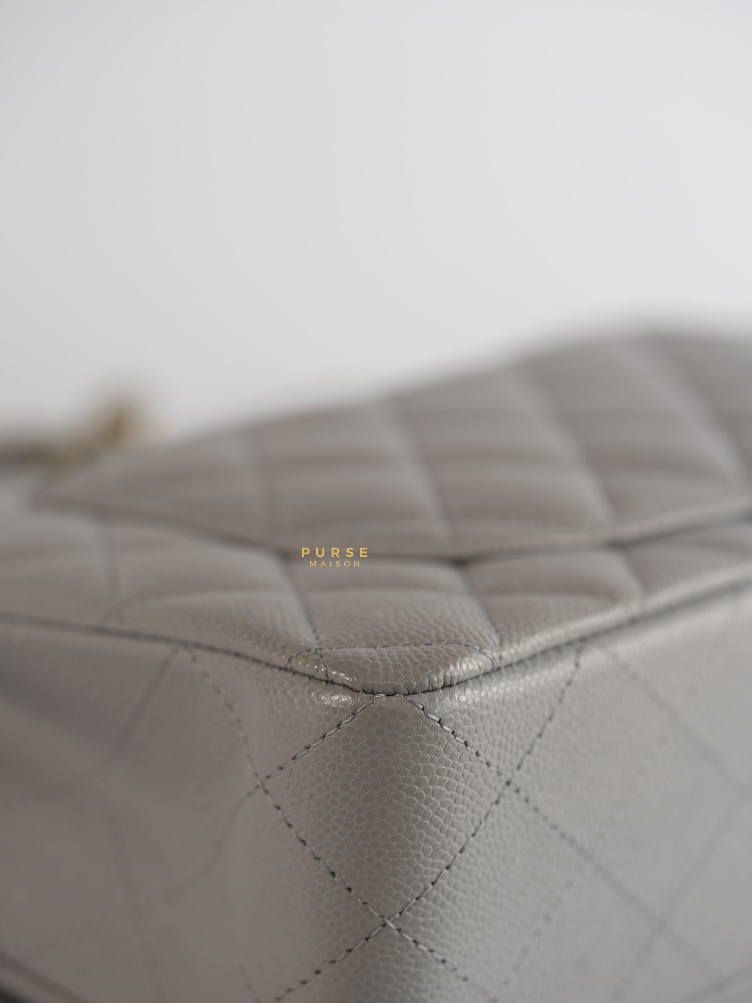 Classic Double Flap Small in Grey Caviar Leather and Light Gold hardware (Microchip) | Purse Maison Luxury Bags Shop