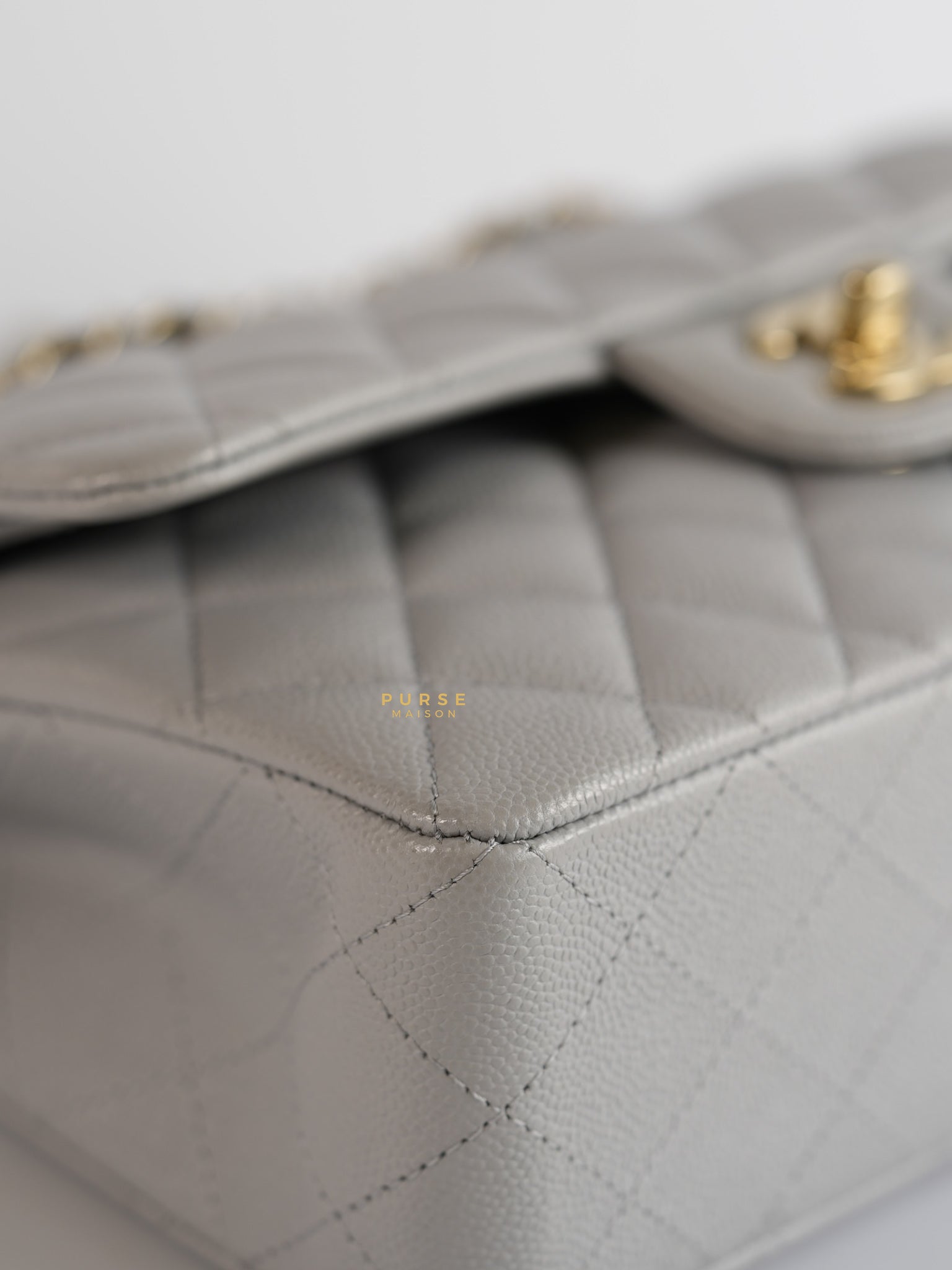 Classic Double Flap Small in Grey Caviar Leather and Light Gold hardware (Microchip) | Purse Maison Luxury Bags Shop