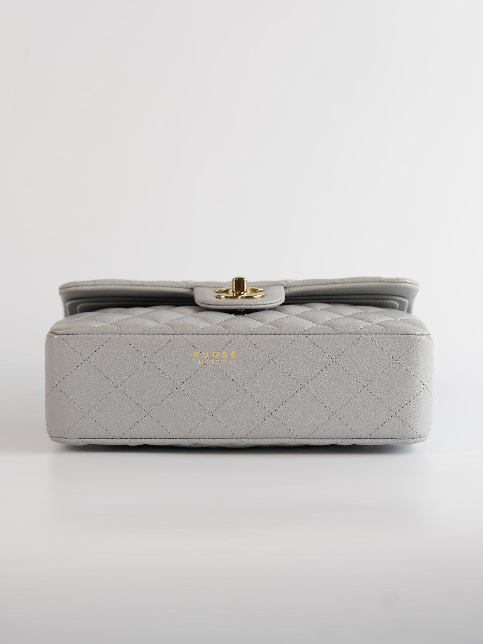 Classic Double Flap Small in Grey Caviar Leather and Light Gold hardware (Microchip) | Purse Maison Luxury Bags Shop