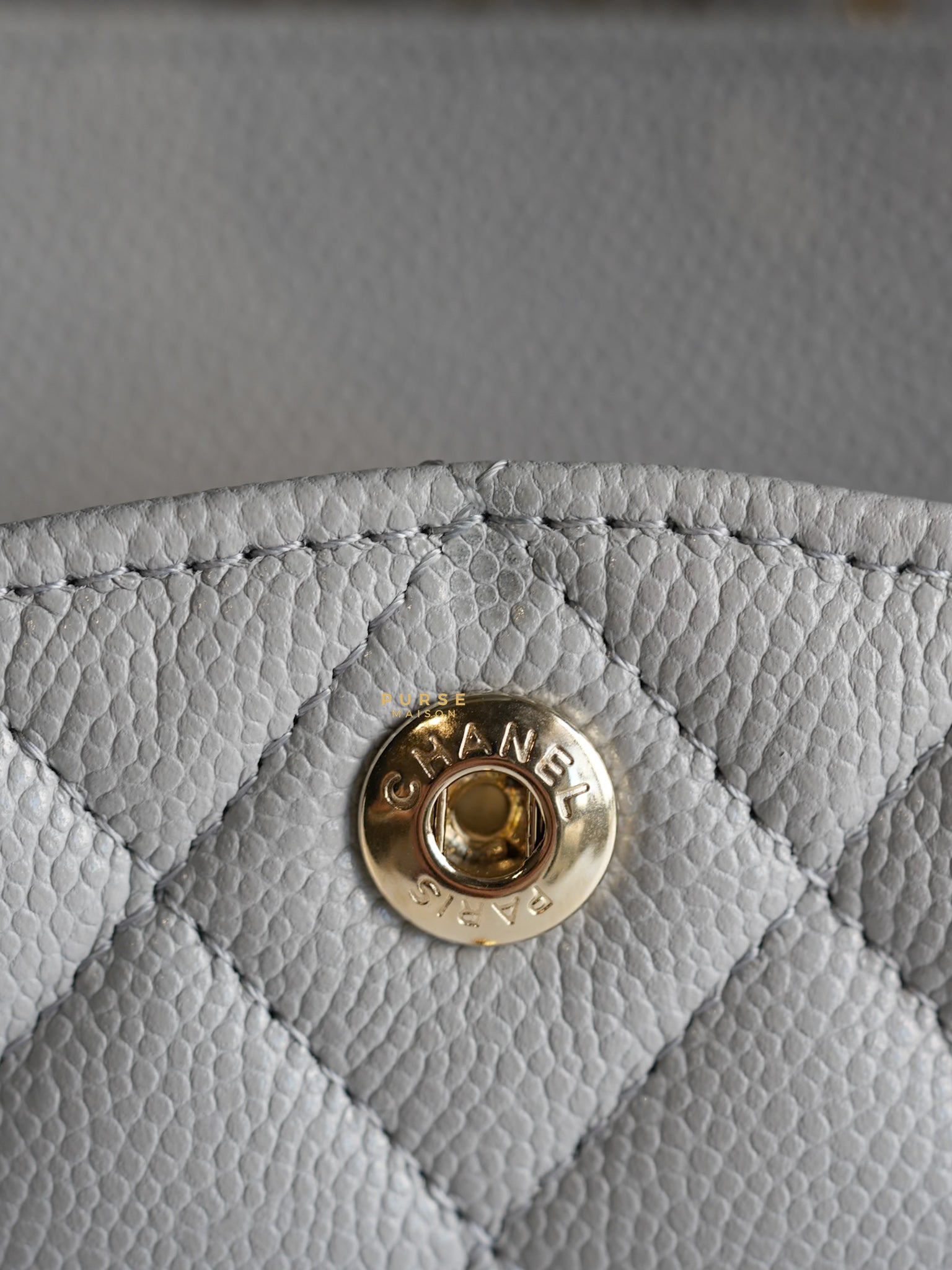 Classic Double Flap Small in Grey Caviar Leather and Light Gold hardware (Microchip) | Purse Maison Luxury Bags Shop