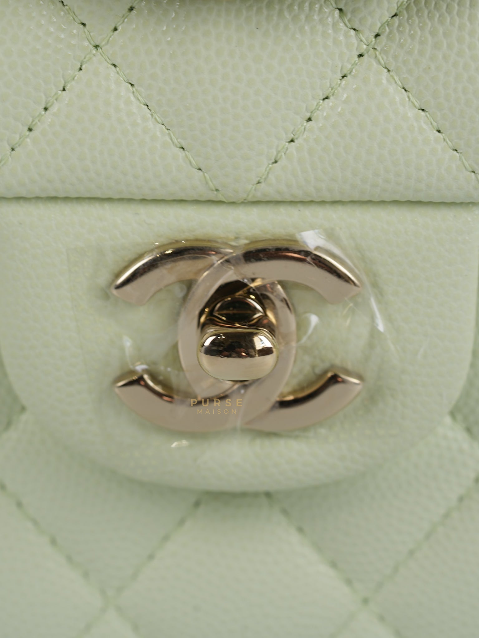 Classic Double Flap Small in Mint Green Caviar Leather Light Gold Hardware (Microchip) | Purse Maison Luxury Bags Shop