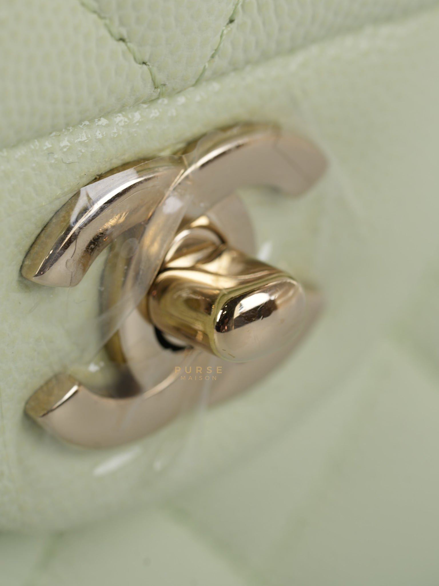 Classic Double Flap Small in Mint Green Caviar Leather Light Gold Hardware (Microchip) | Purse Maison Luxury Bags Shop