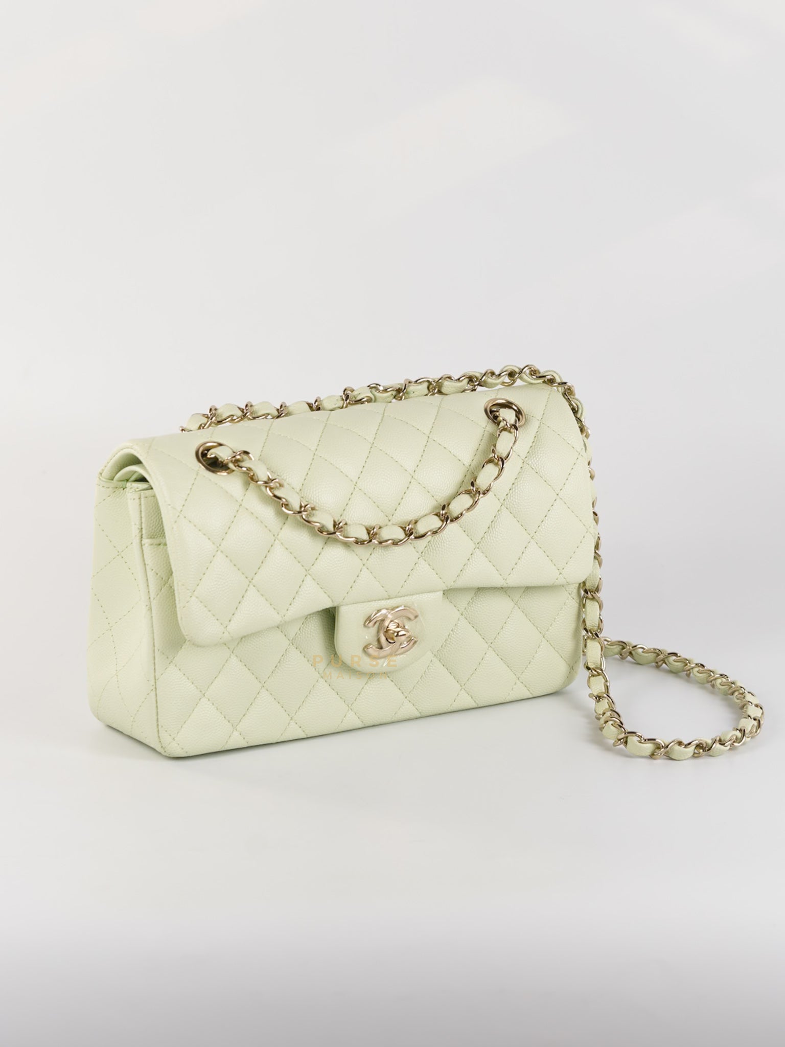 Classic Double Flap Small in Mint Green Caviar Leather Light Gold Hardware (Microchip) | Purse Maison Luxury Bags Shop
