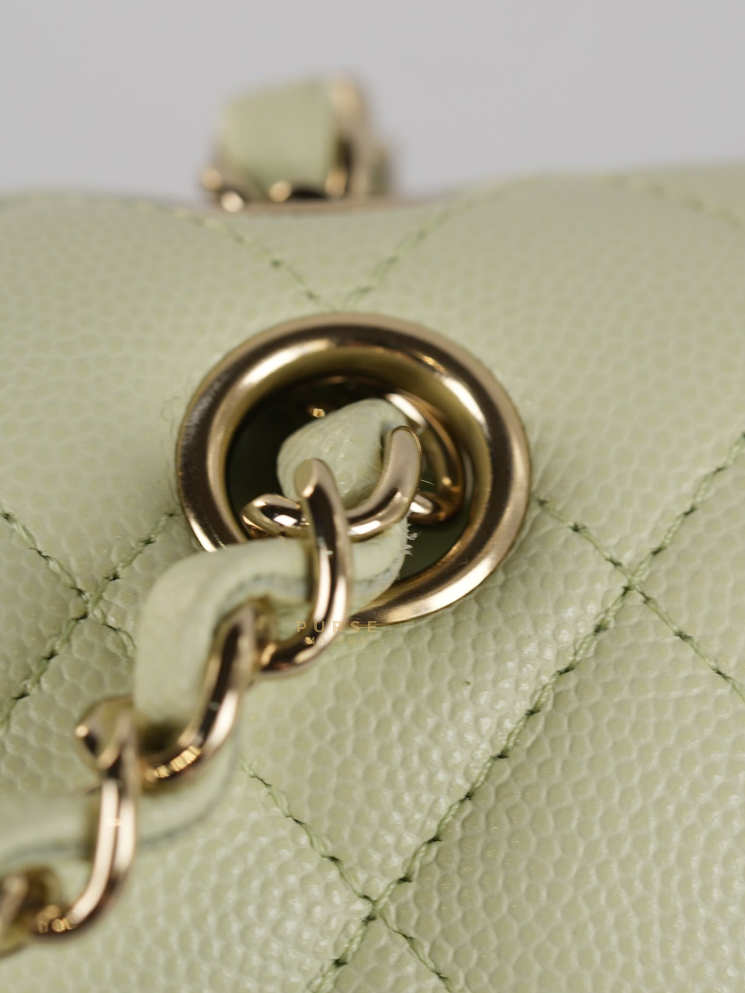 Classic Double Flap Small in Mint Green Caviar Leather Light Gold Hardware (Microchip) | Purse Maison Luxury Bags Shop