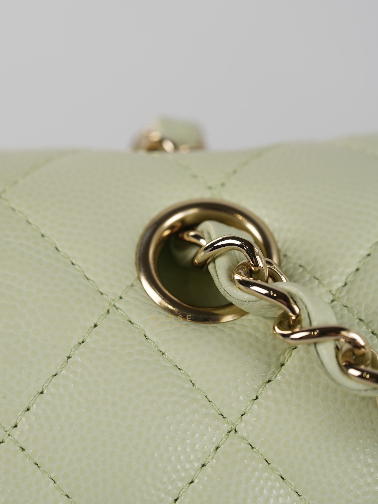 Classic Double Flap Small in Mint Green Caviar Leather Light Gold Hardware (Microchip) | Purse Maison Luxury Bags Shop