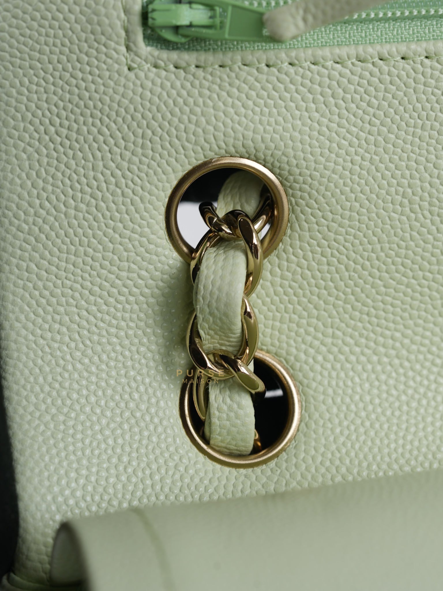 Classic Double Flap Small in Mint Green Caviar Leather Light Gold Hardware (Microchip) | Purse Maison Luxury Bags Shop
