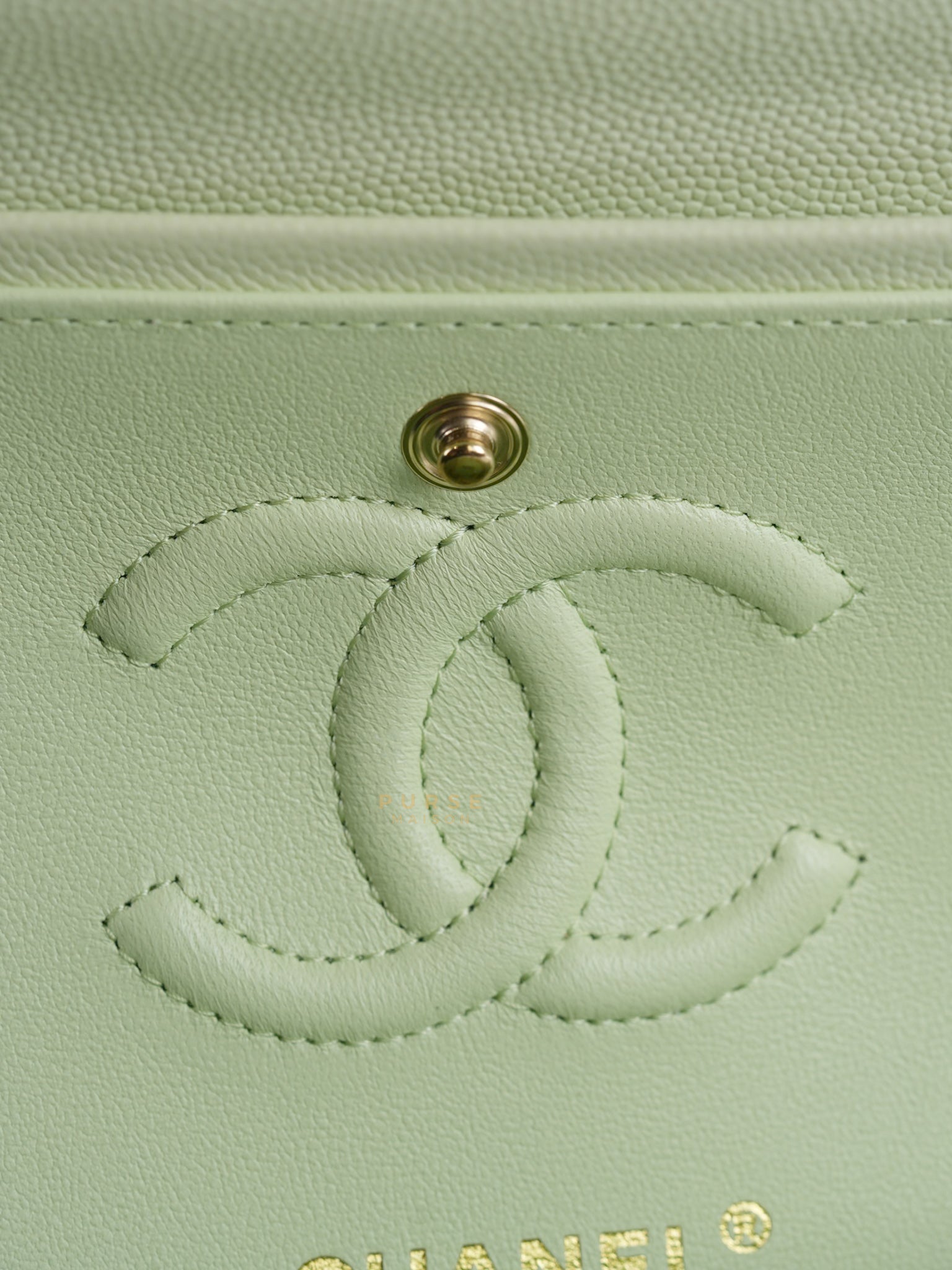 Classic Double Flap Small in Mint Green Caviar Leather Light Gold Hardware (Microchip) | Purse Maison Luxury Bags Shop