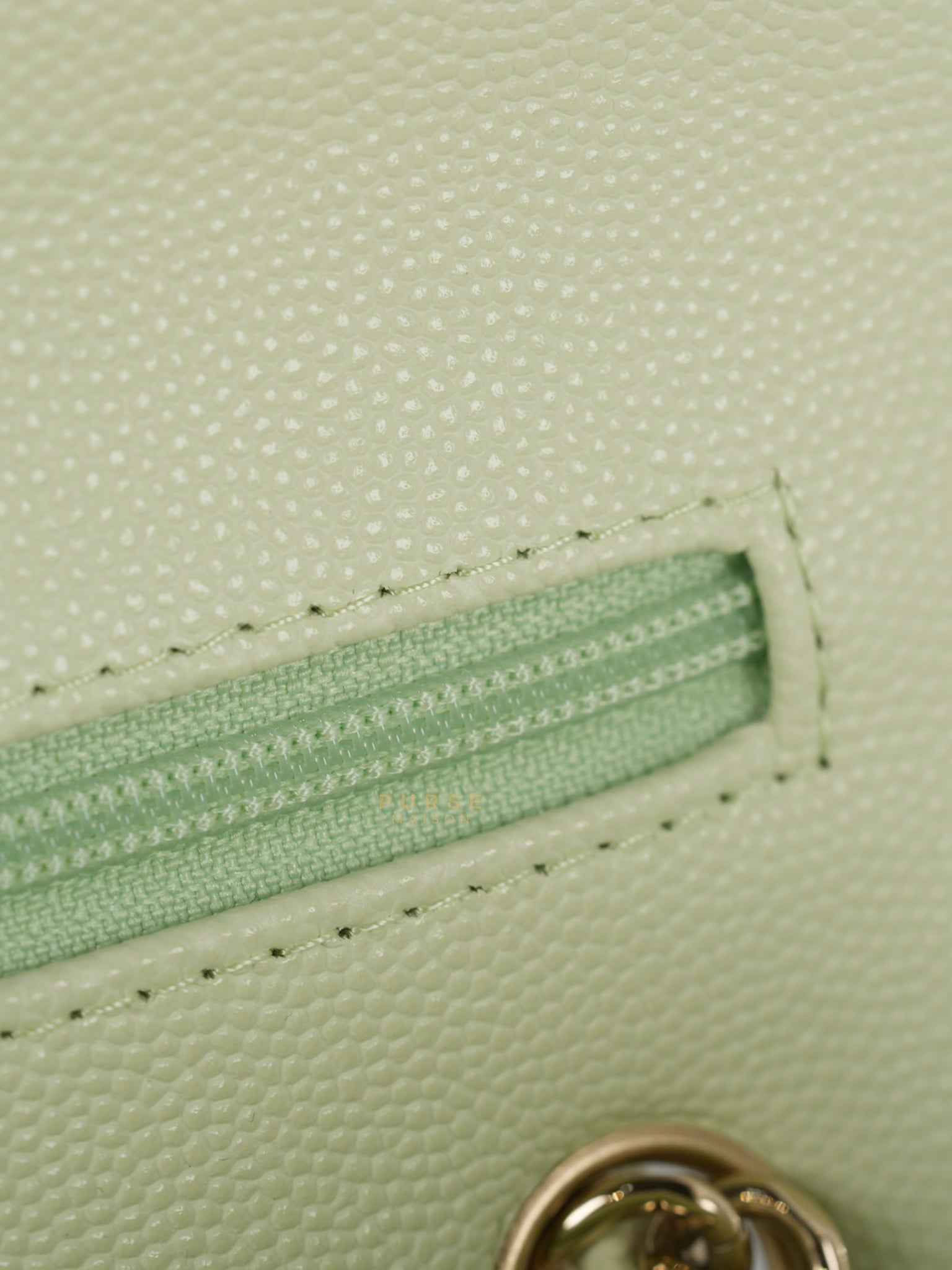 Classic Double Flap Small in Mint Green Caviar Leather Light Gold Hardware (Microchip) | Purse Maison Luxury Bags Shop