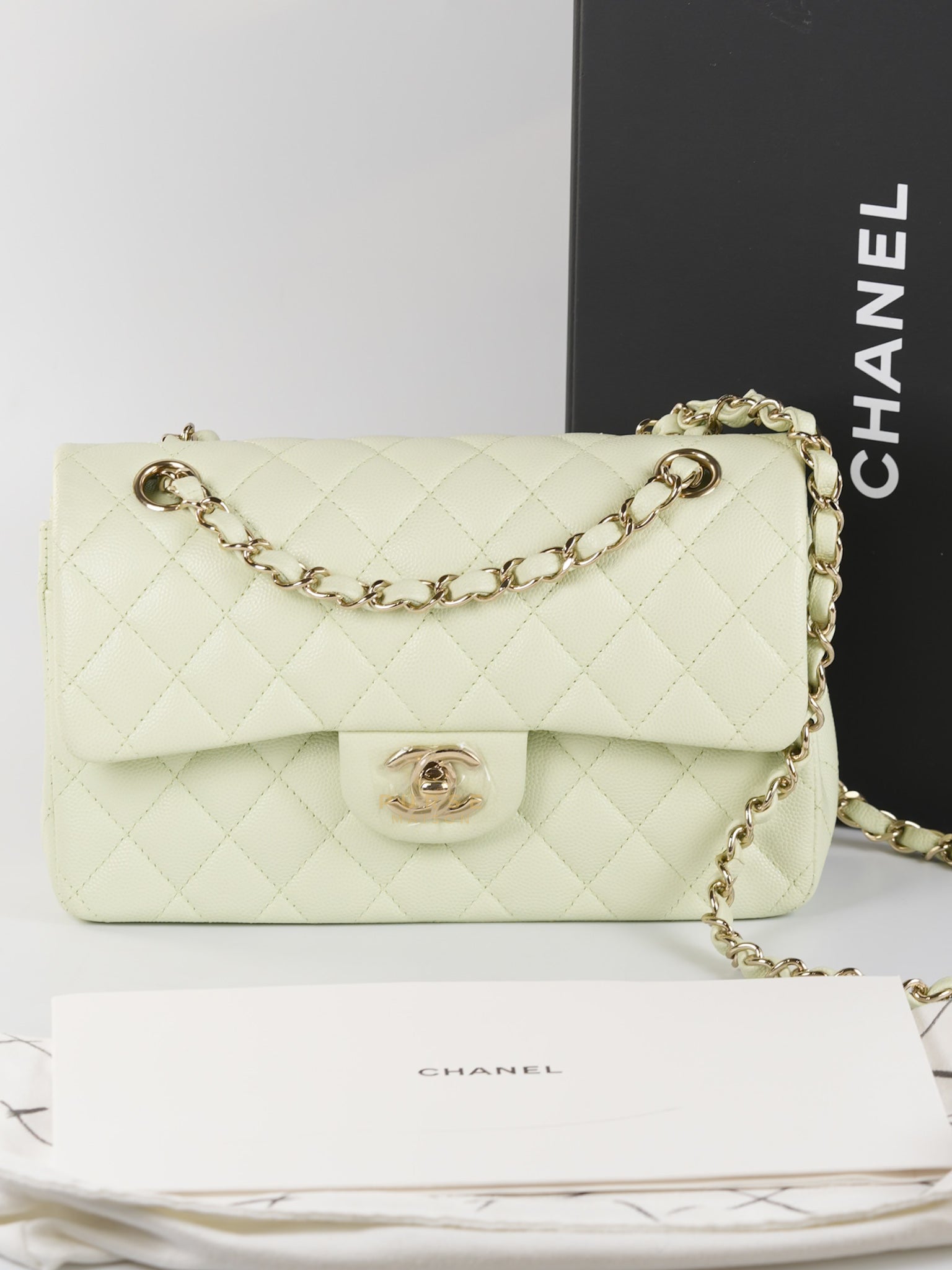 Classic Double Flap Small in Mint Green Caviar Leather Light Gold Hardware (Microchip) | Purse Maison Luxury Bags Shop