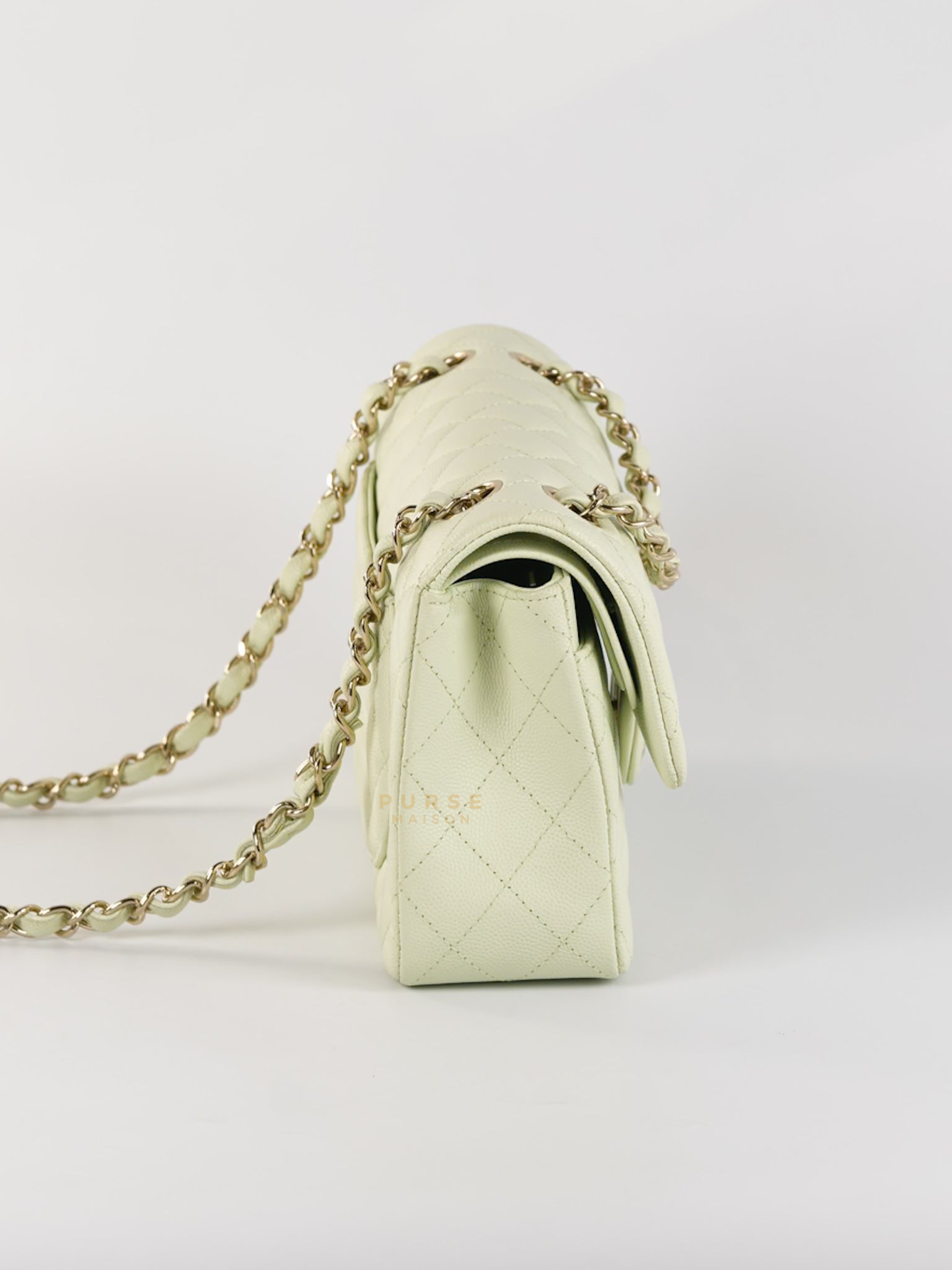 Classic Double Flap Small in Mint Green Caviar Leather Light Gold Hardware (Microchip) | Purse Maison Luxury Bags Shop