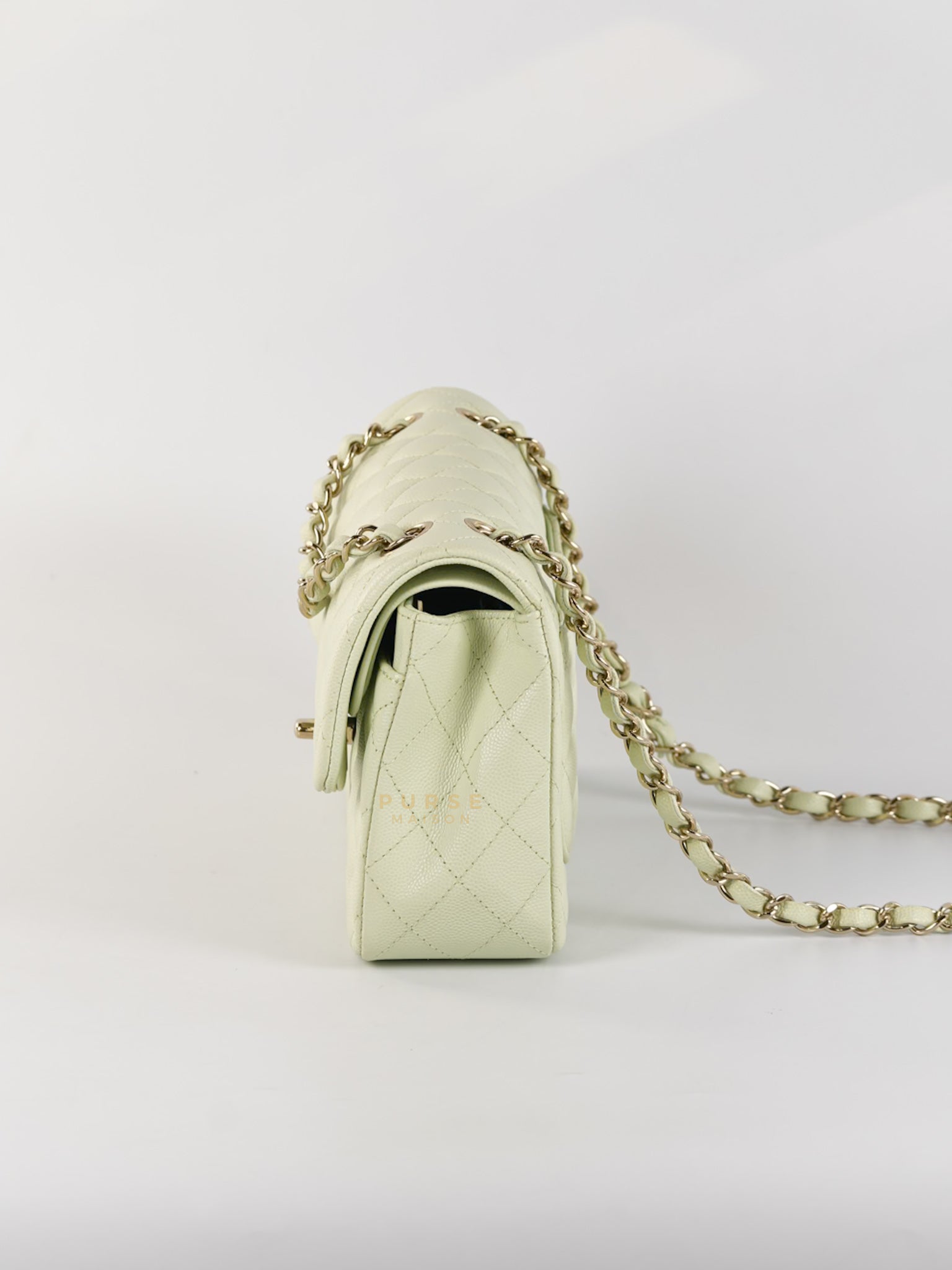 Classic Double Flap Small in Mint Green Caviar Leather Light Gold Hardware (Microchip) | Purse Maison Luxury Bags Shop