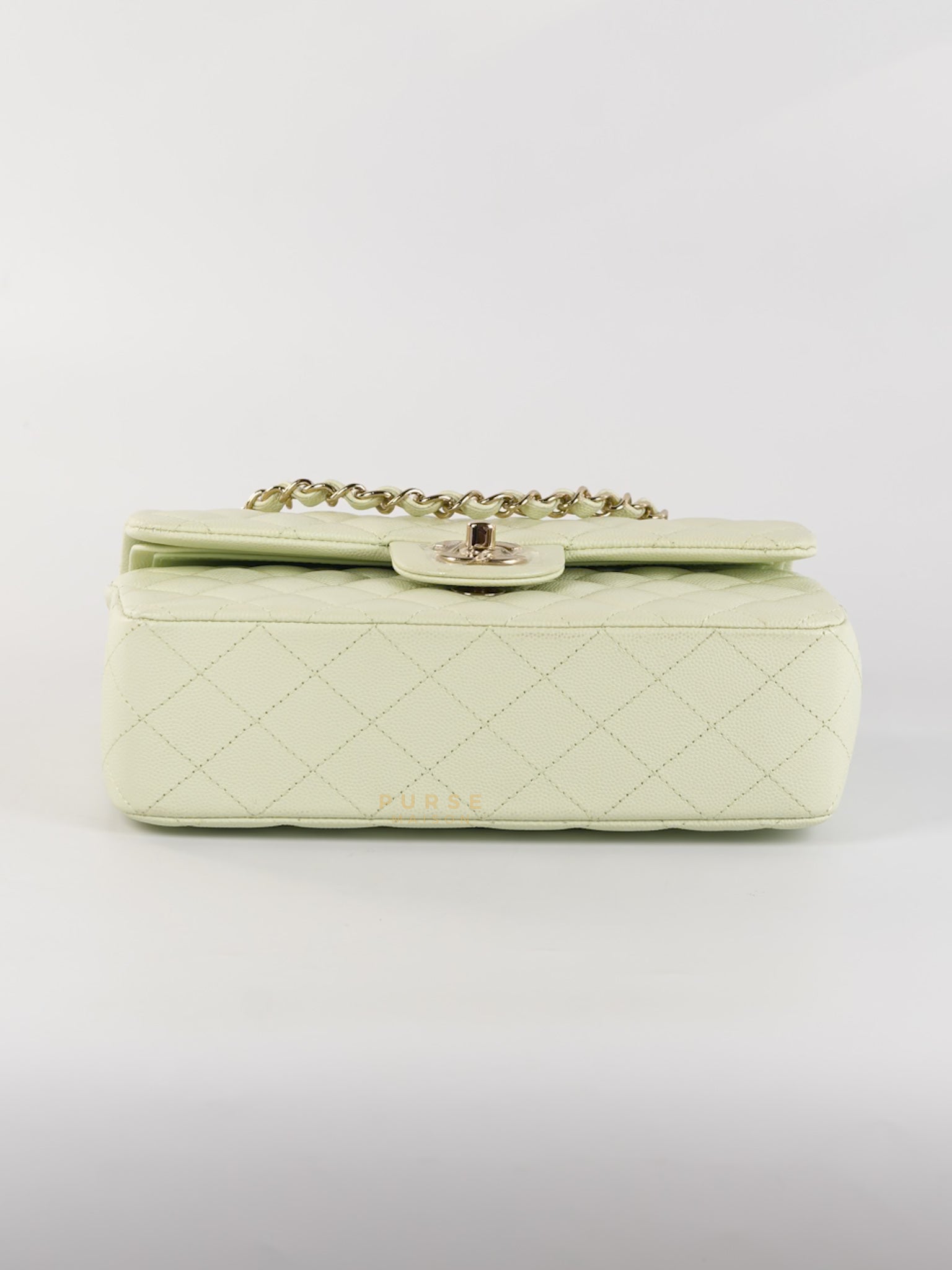 Classic Double Flap Small in Mint Green Caviar Leather Light Gold Hardware (Microchip) | Purse Maison Luxury Bags Shop