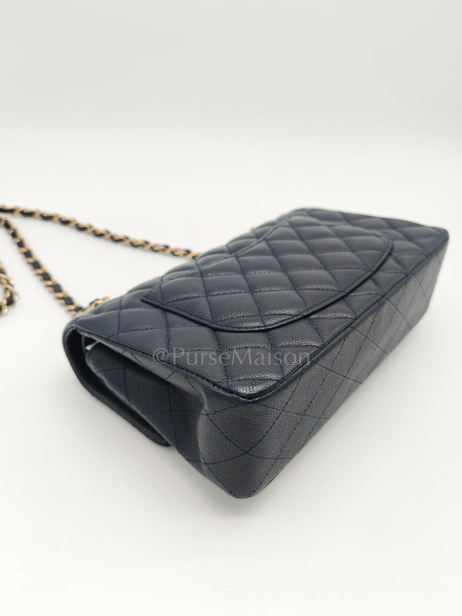 Classic Double Flap Small in Navy Blue Caviar Leather in Gold Hardware (Series 26) | Purse Maison Luxury Bags Shop