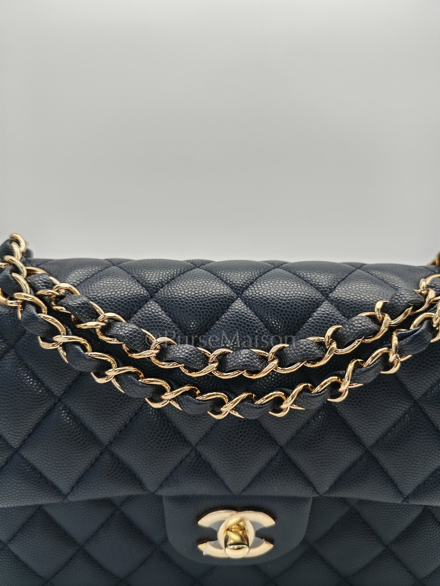 Classic Double Flap Small in Navy Blue Caviar Leather in Gold Hardware (Series 26) | Purse Maison Luxury Bags Shop