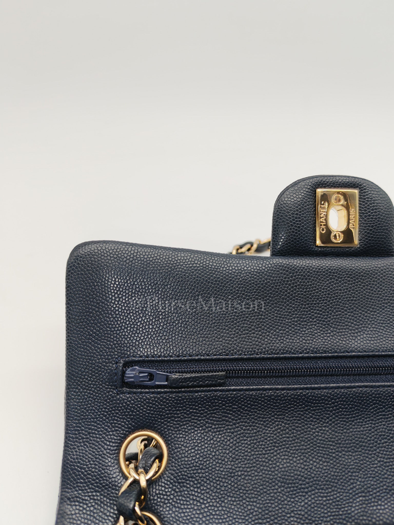 Classic Double Flap Small in Navy Blue Caviar Leather in Gold Hardware (Series 26) | Purse Maison Luxury Bags Shop