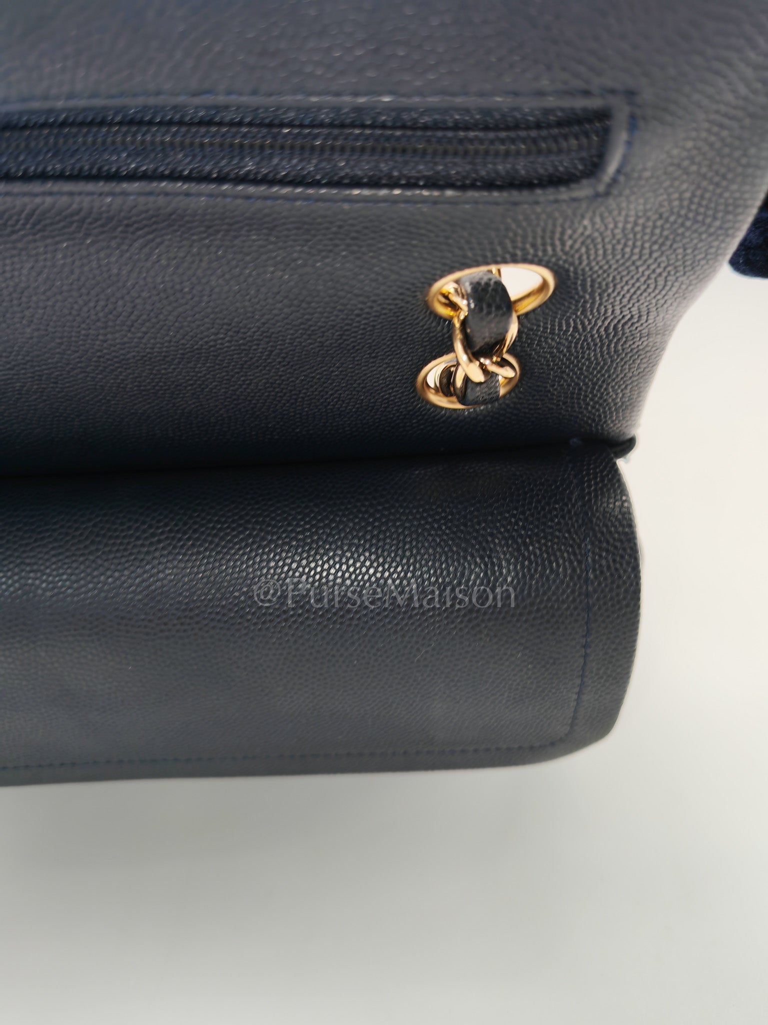 Classic Double Flap Small in Navy Blue Caviar Leather in Gold Hardware (Series 26) | Purse Maison Luxury Bags Shop