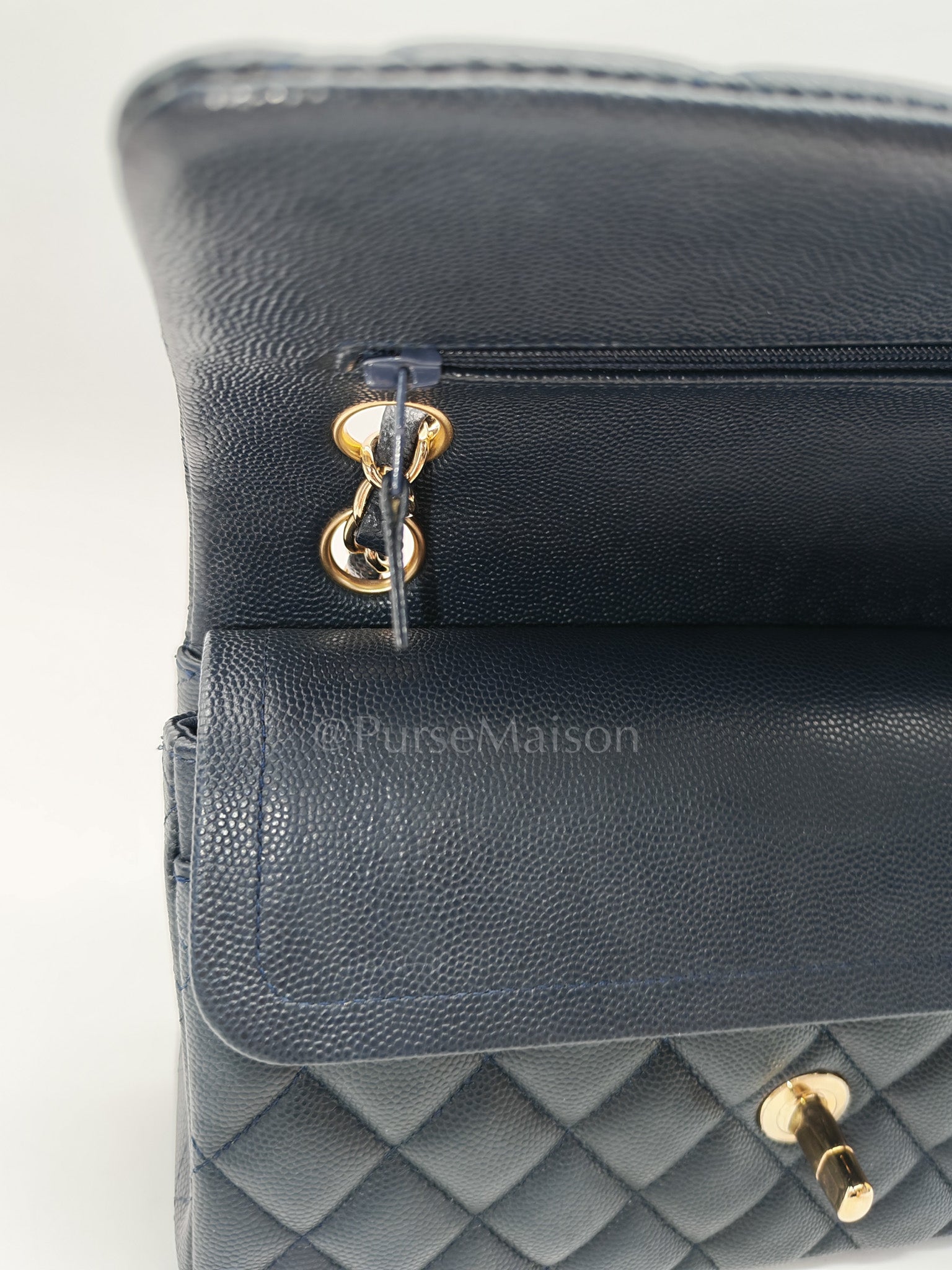 Classic Double Flap Small in Navy Blue Caviar Leather in Gold Hardware (Series 26) | Purse Maison Luxury Bags Shop