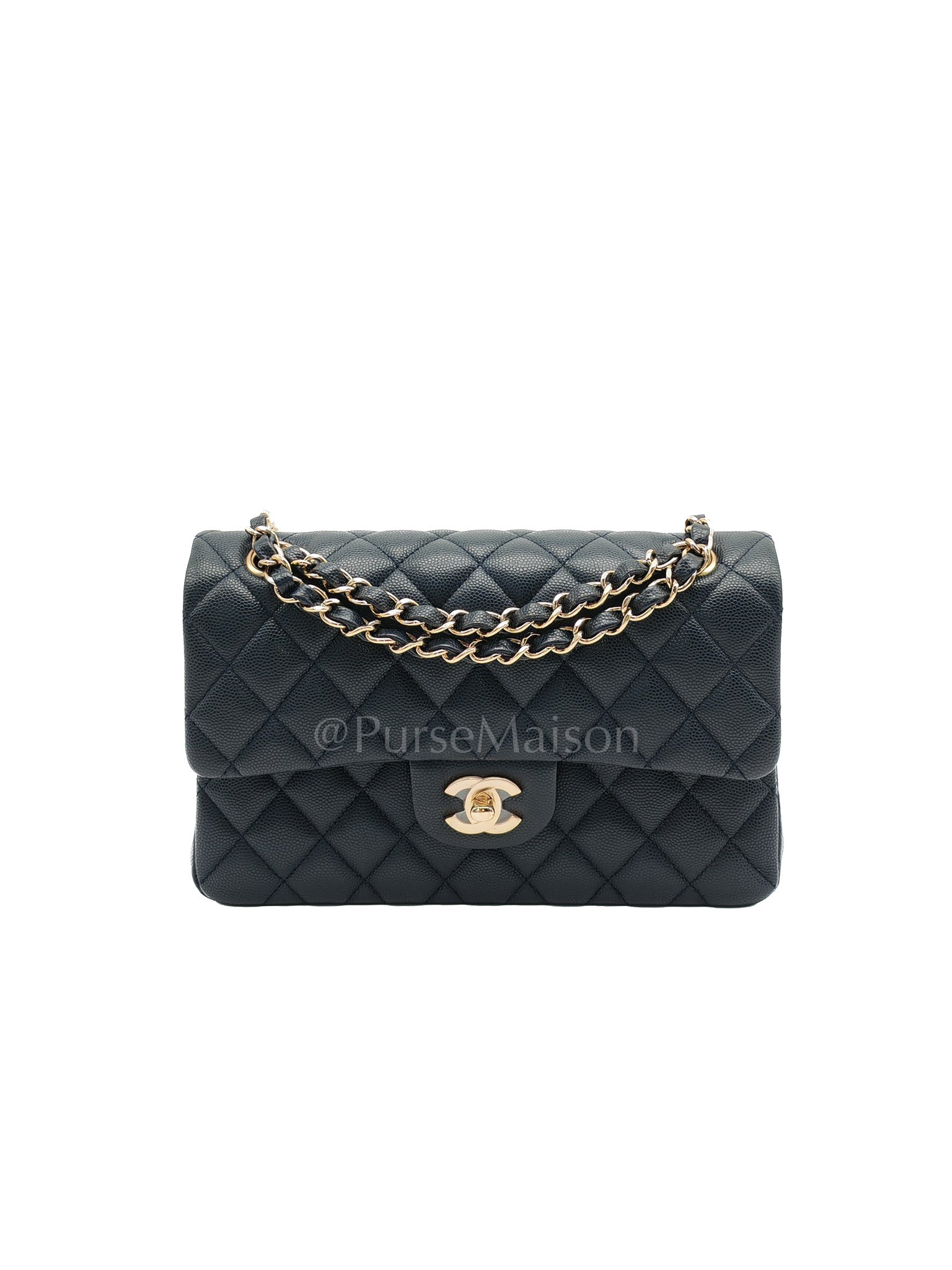 Classic Double Flap Small in Navy Blue Caviar Leather in Gold Hardware (Series 26) | Purse Maison Luxury Bags Shop