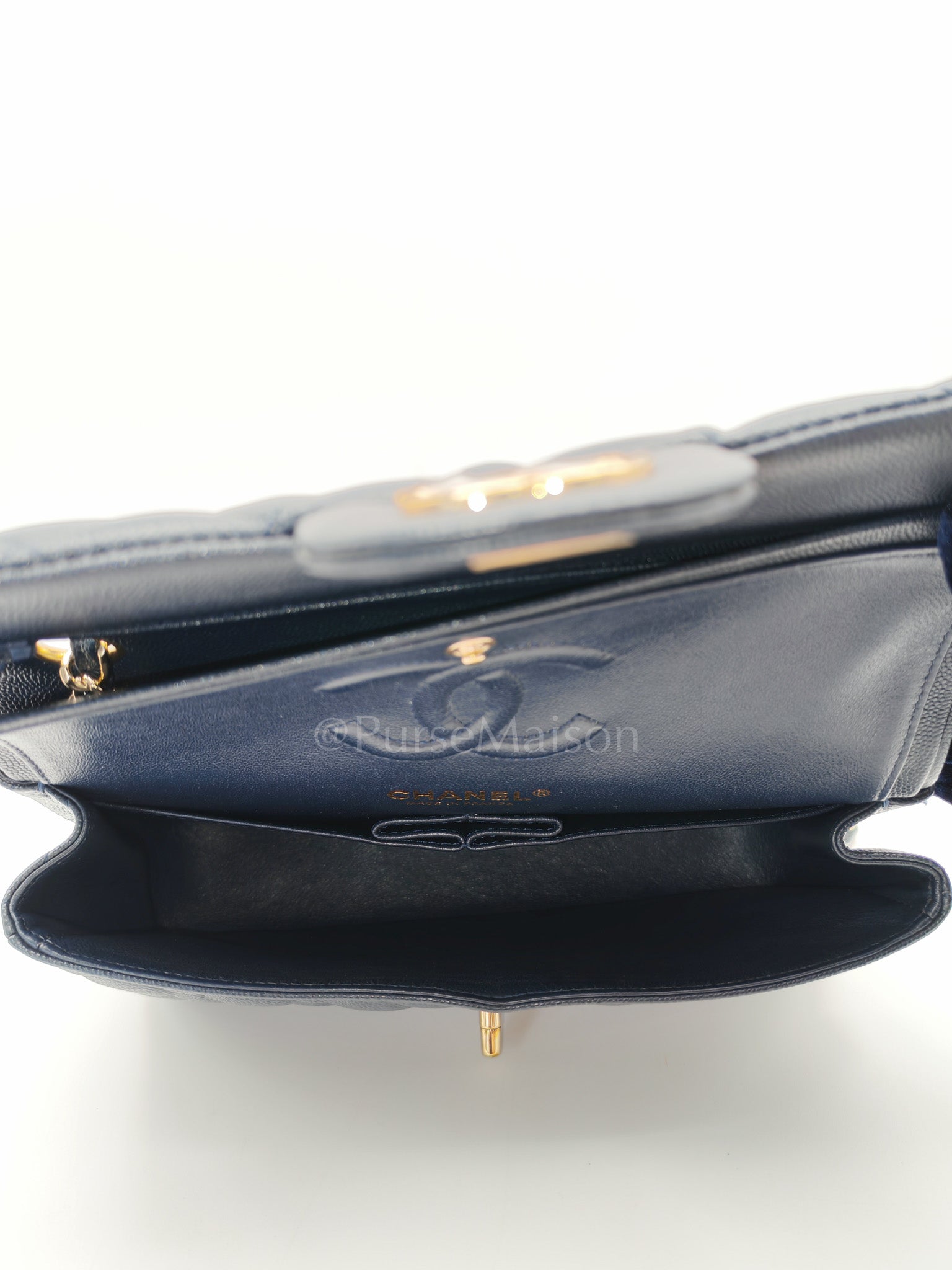 Classic Double Flap Small in Navy Blue Caviar Leather in Gold Hardware (Series 26) | Purse Maison Luxury Bags Shop