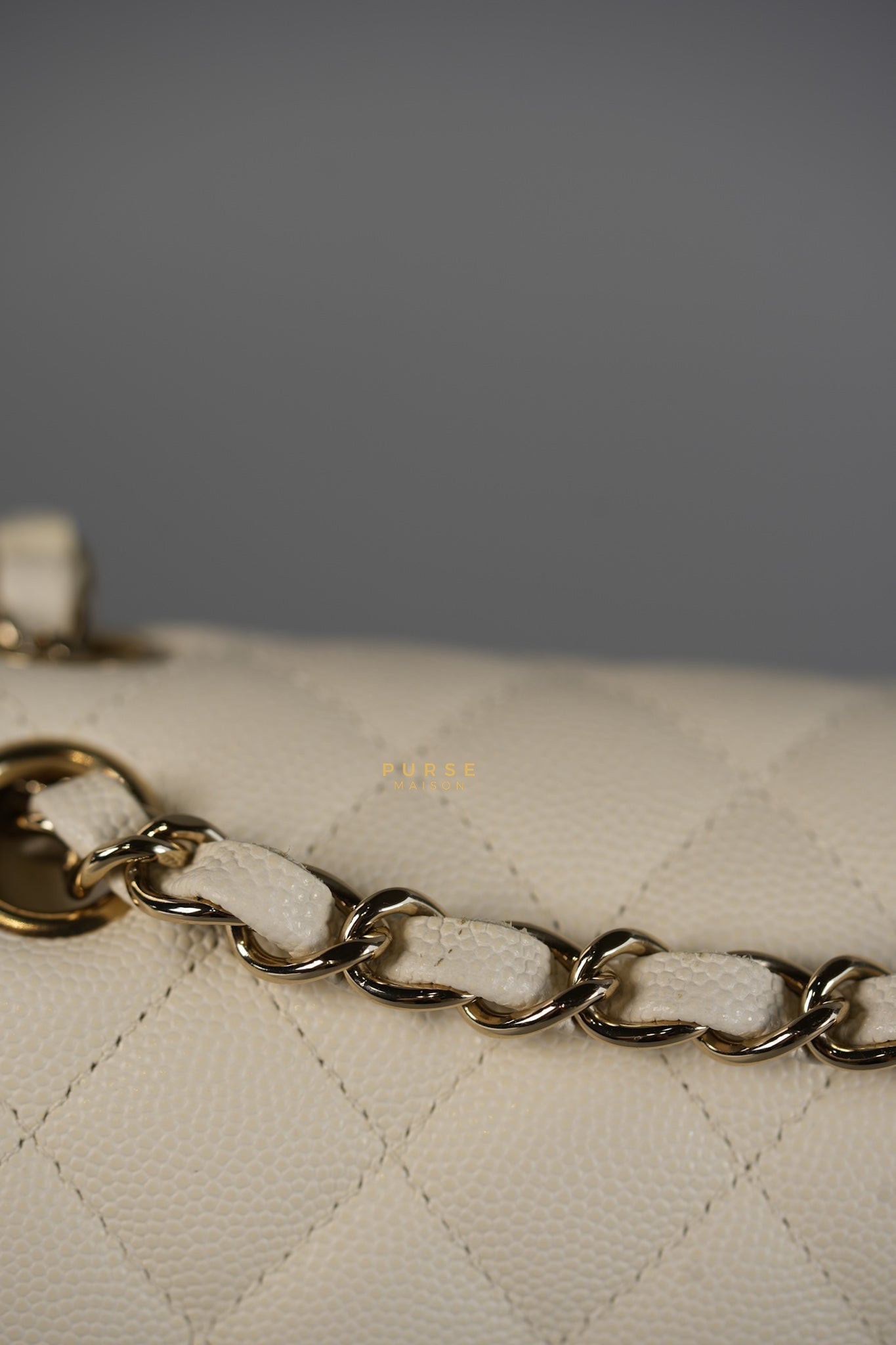 Classic Double Flap Small in White Caviar Leather and Light Gold Hardware (Microchip) | Purse Maison Luxury Bags Shop