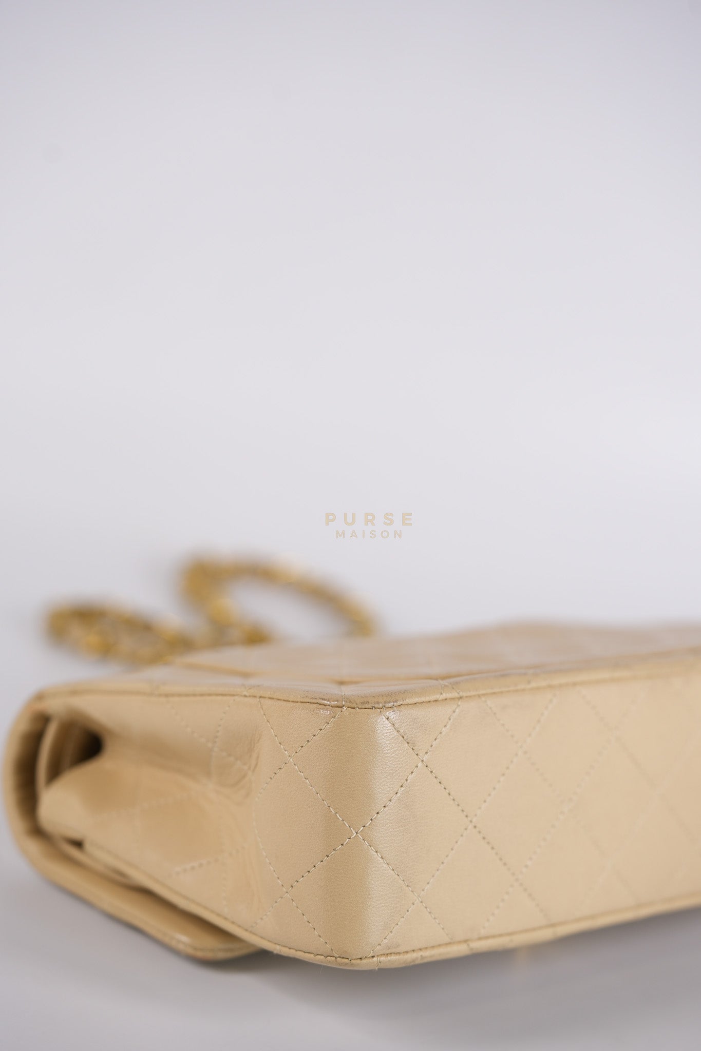 Classic Double Flap Small Vintage in Beige Lambskin Leather and 24k Gold Hardware Series 3 | Purse Maison Luxury Bags Shop