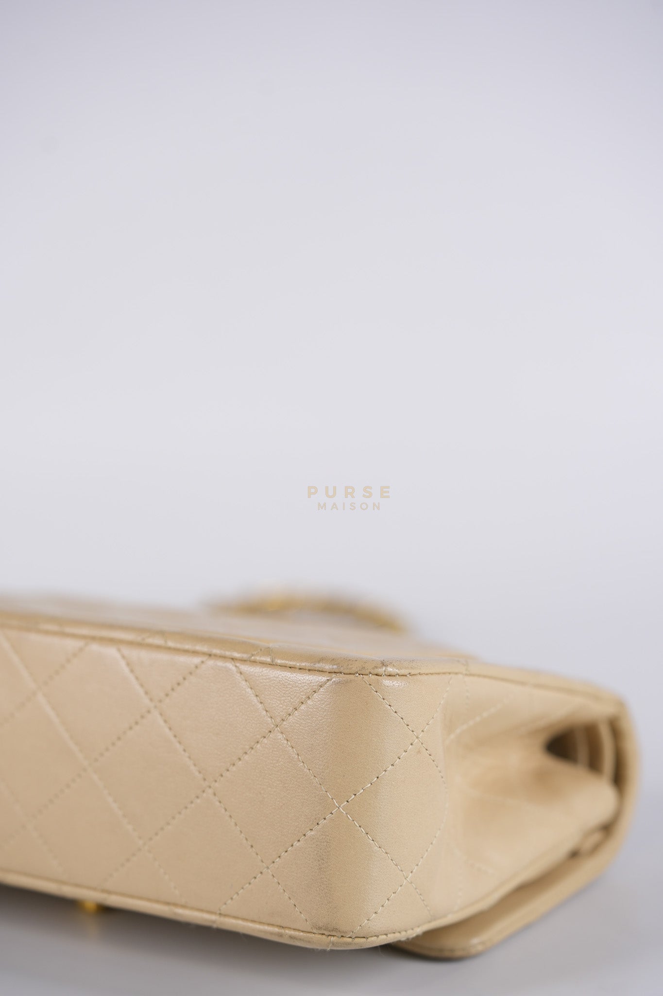 Classic Double Flap Small Vintage in Beige Lambskin Leather and 24k Gold Hardware Series 3 | Purse Maison Luxury Bags Shop