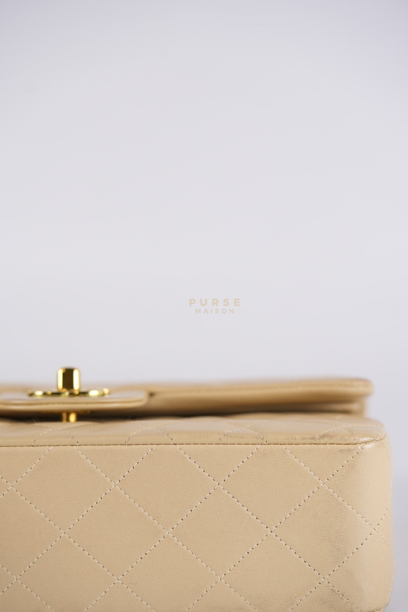 Classic Double Flap Small Vintage in Beige Lambskin Leather and 24k Gold Hardware Series 3 | Purse Maison Luxury Bags Shop