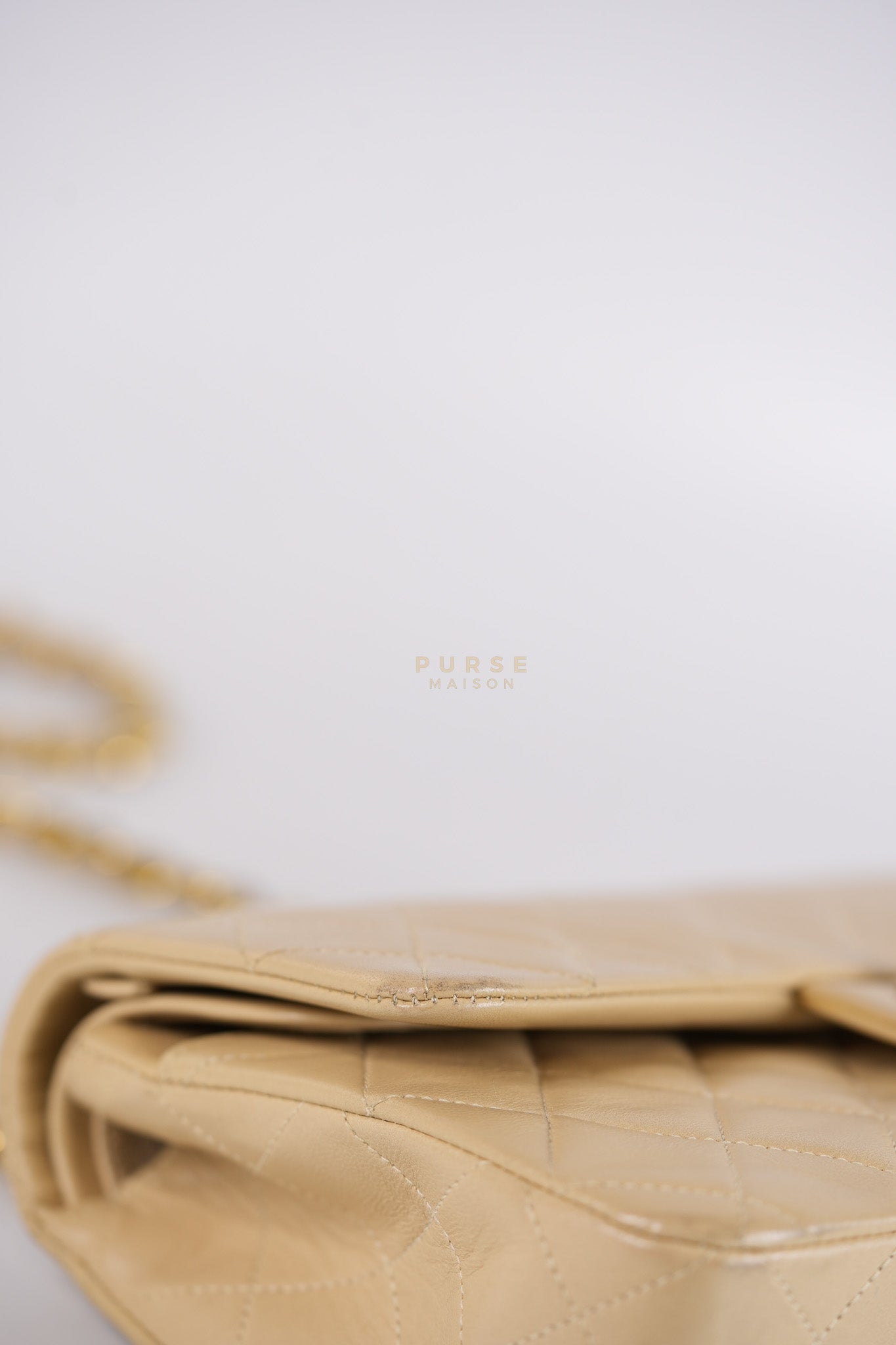 Classic Double Flap Small Vintage in Beige Lambskin Leather and 24k Gold Hardware Series 3 | Purse Maison Luxury Bags Shop