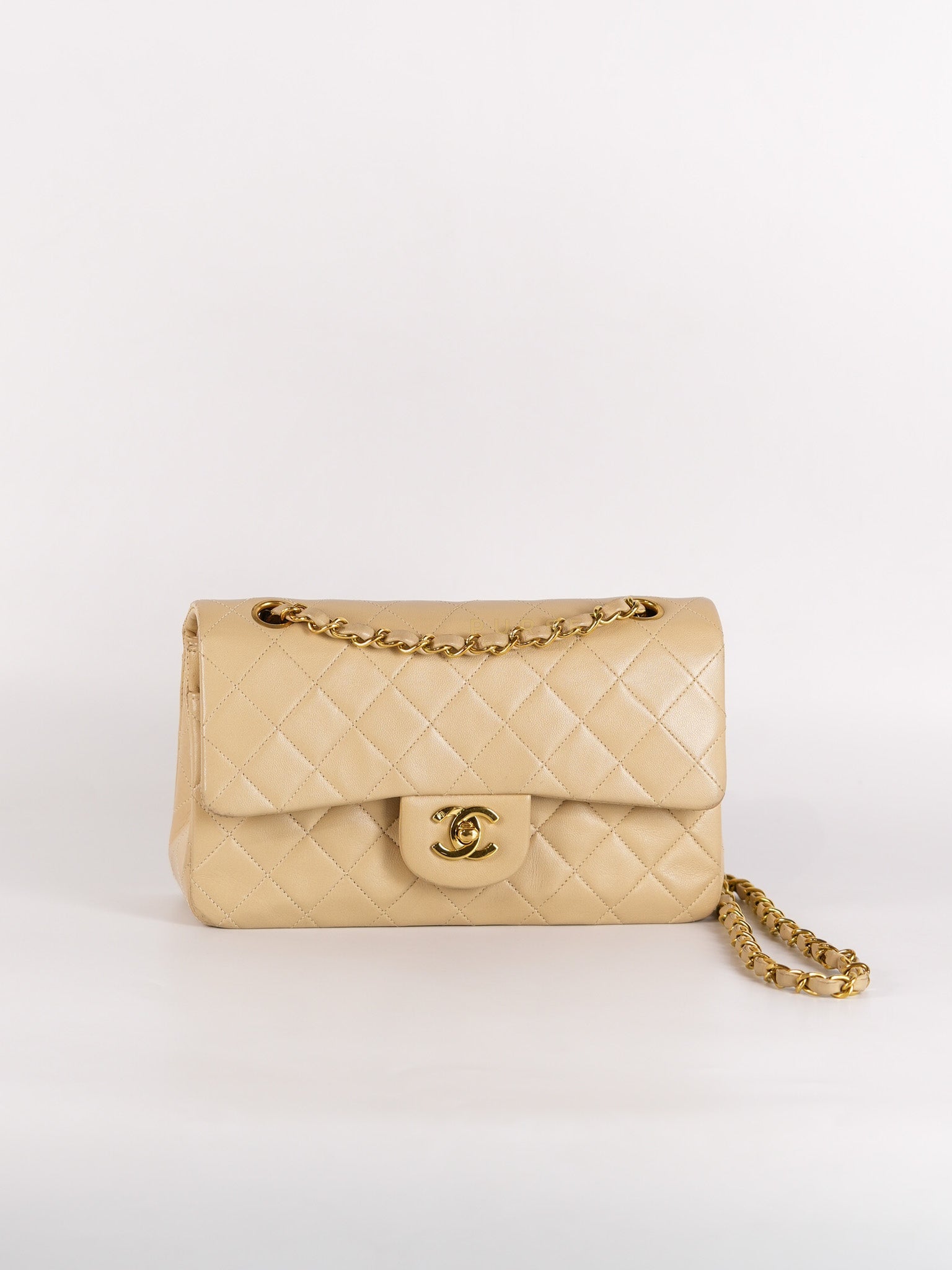 Classic Double Flap Small Vintage in Beige Lambskin Leather and 24k Gold Hardware Series 3 | Purse Maison Luxury Bags Shop