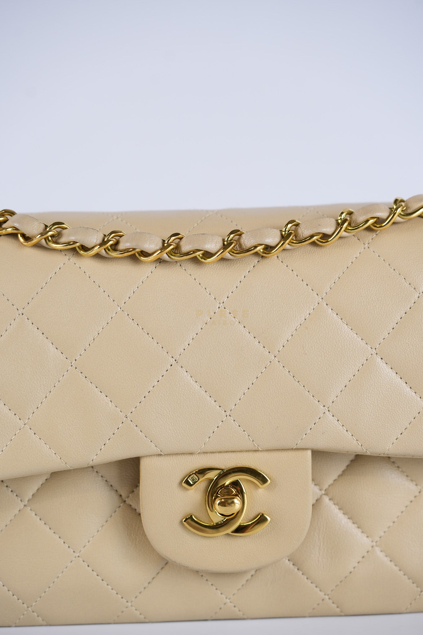 Classic Double Flap Small Vintage in Beige Lambskin Leather and 24k Gold Hardware Series 3 | Purse Maison Luxury Bags Shop