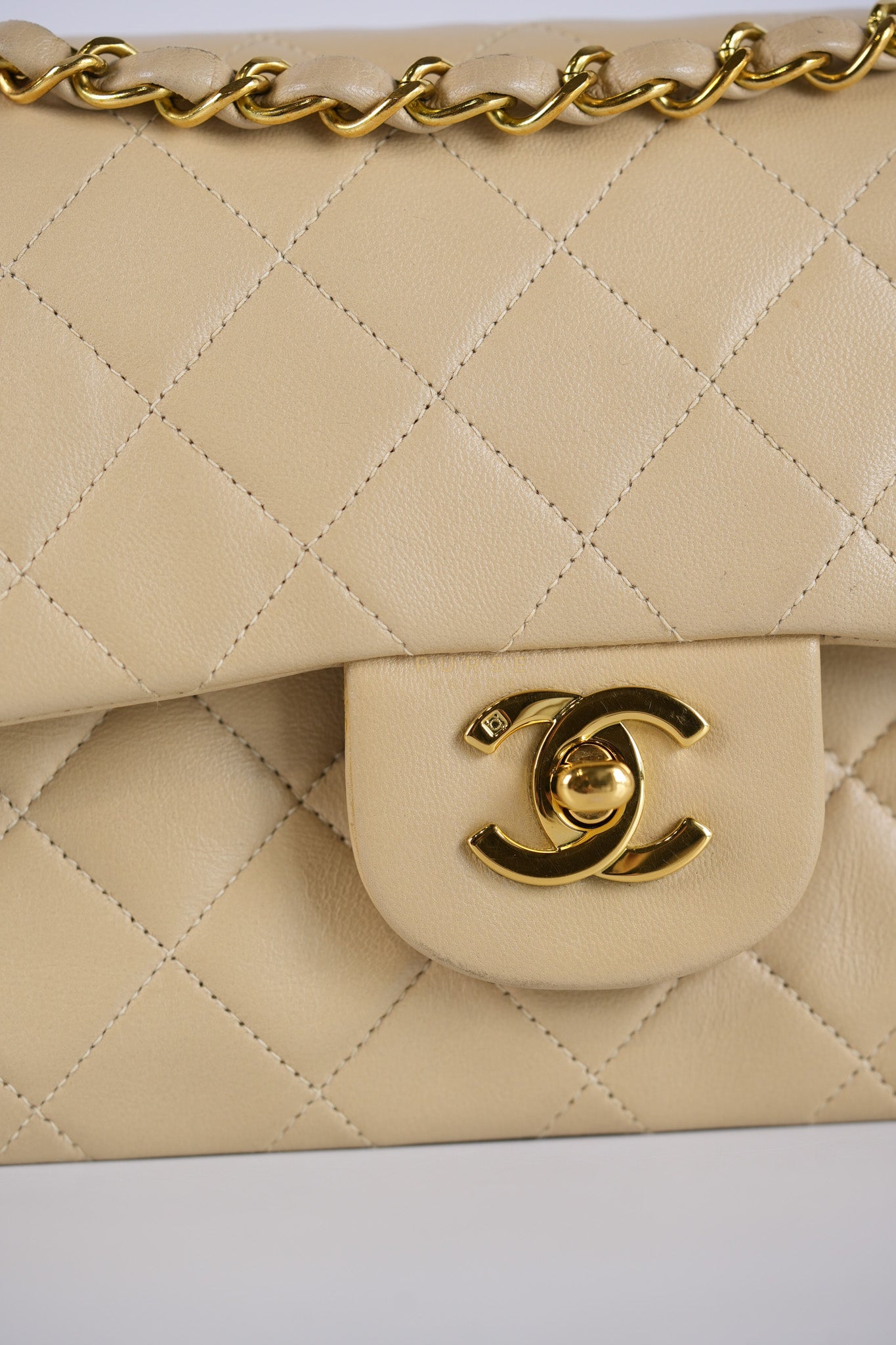 Classic Double Flap Small Vintage in Beige Lambskin Leather and 24k Gold Hardware Series 3 | Purse Maison Luxury Bags Shop