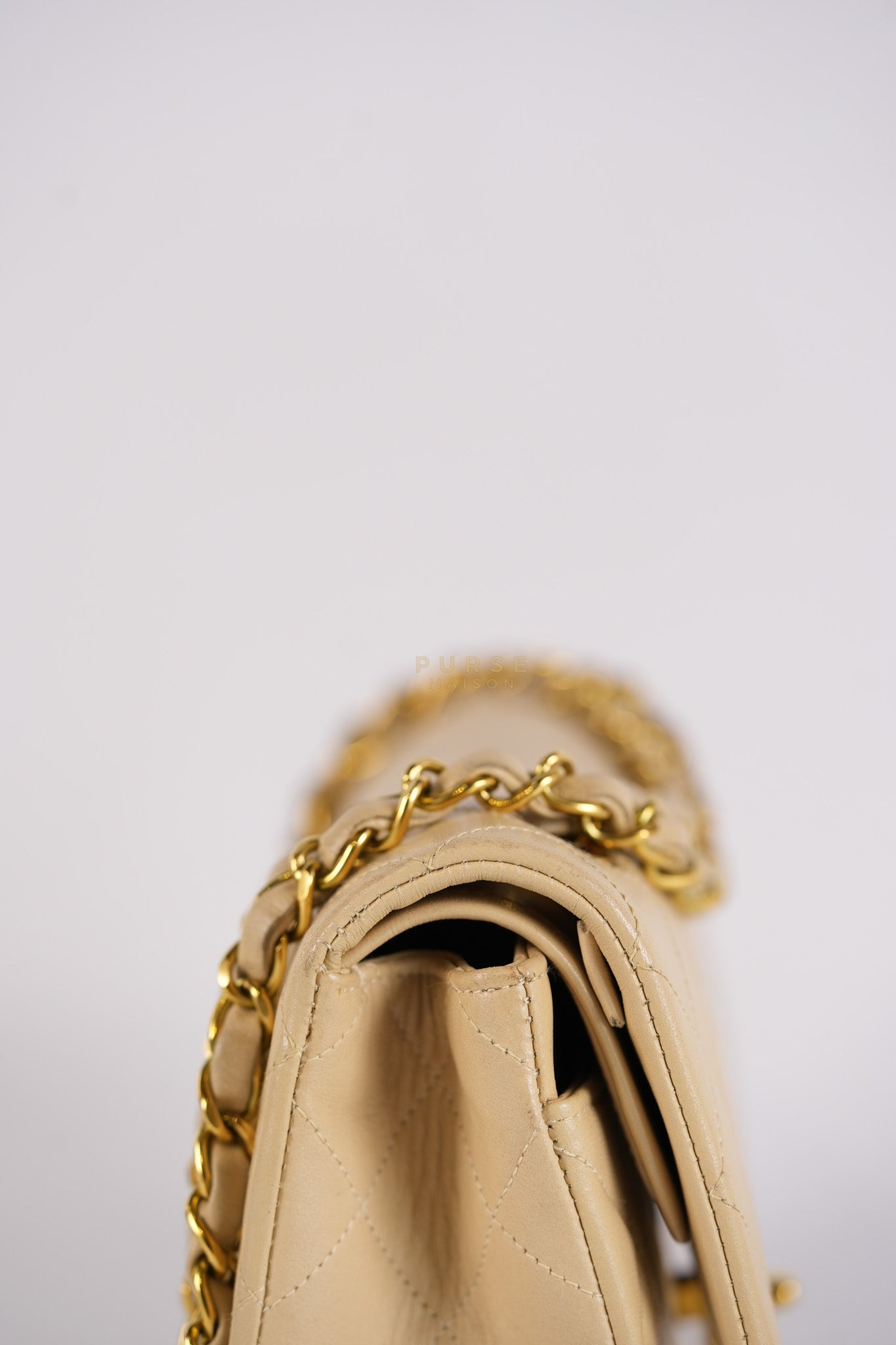 Classic Double Flap Small Vintage in Beige Lambskin Leather and 24k Gold Hardware Series 3 | Purse Maison Luxury Bags Shop