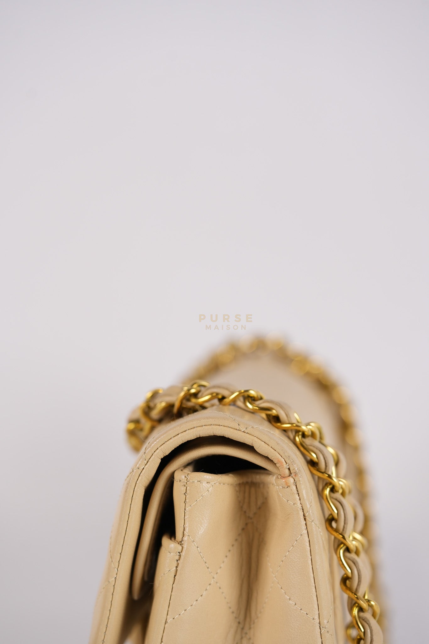 Classic Double Flap Small Vintage in Beige Lambskin Leather and 24k Gold Hardware Series 3 | Purse Maison Luxury Bags Shop