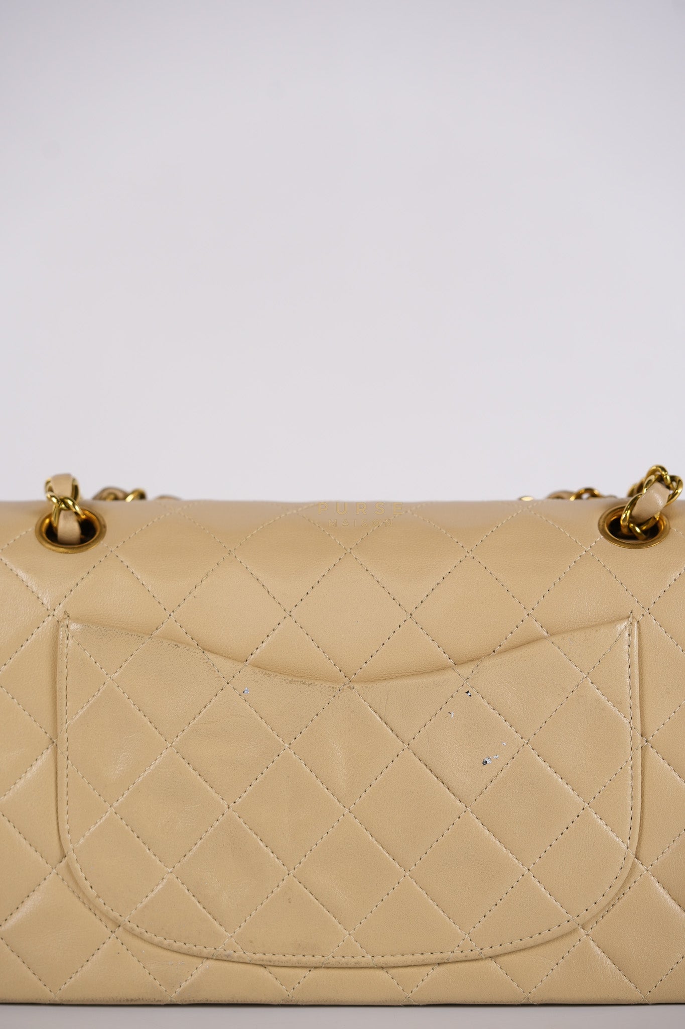 Classic Double Flap Small Vintage in Beige Lambskin Leather and 24k Gold Hardware Series 3 | Purse Maison Luxury Bags Shop