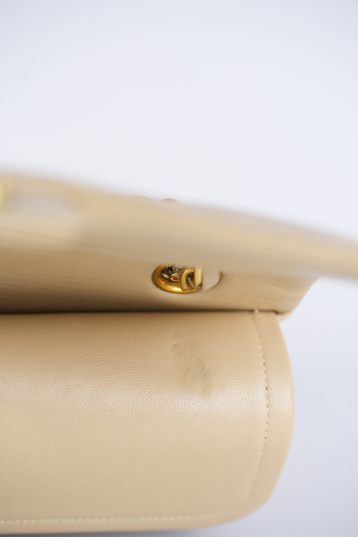Classic Double Flap Small Vintage in Beige Lambskin Leather and 24k Gold Hardware Series 3 | Purse Maison Luxury Bags Shop