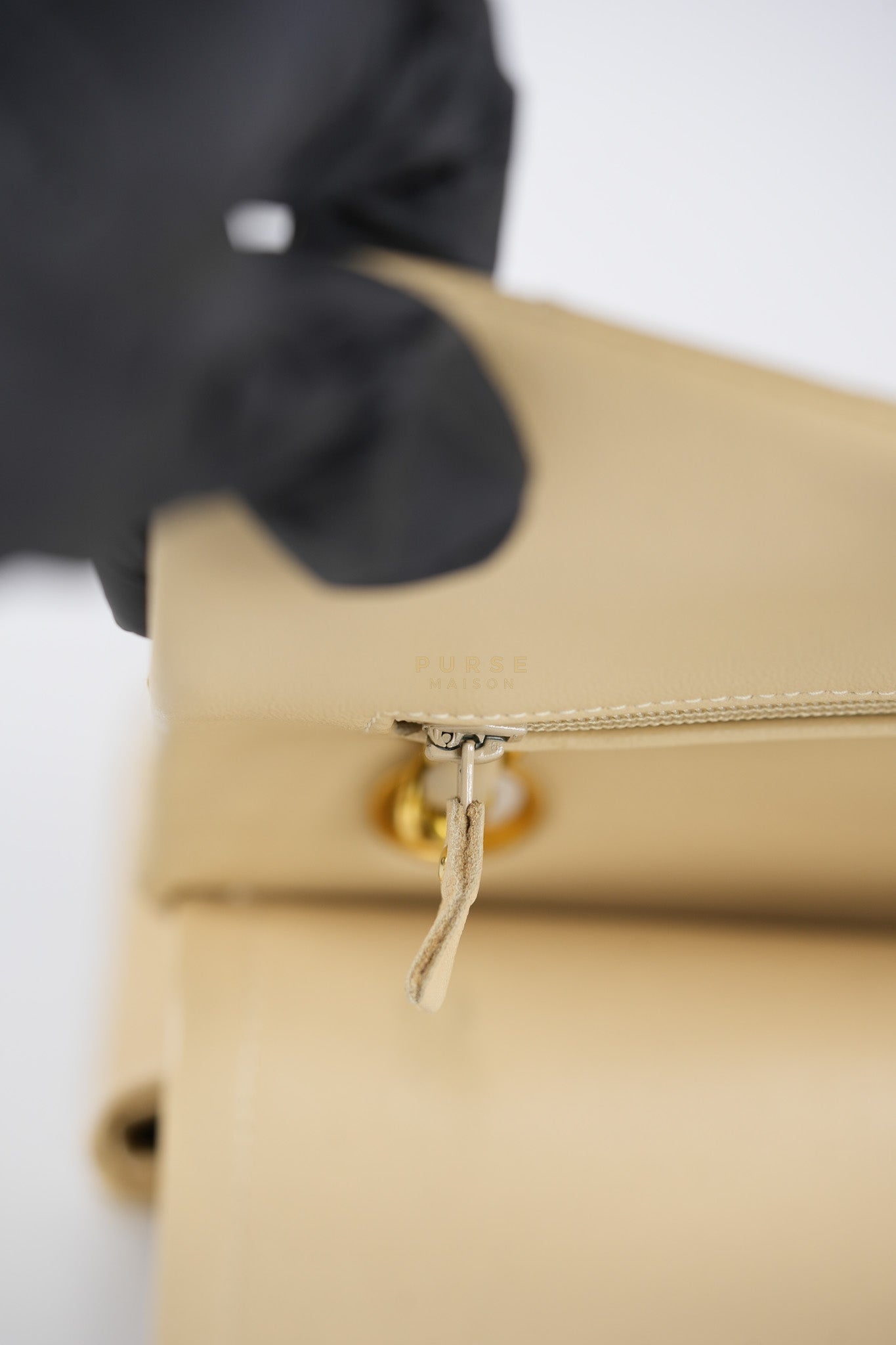 Classic Double Flap Small Vintage in Beige Lambskin Leather and 24k Gold Hardware Series 3 | Purse Maison Luxury Bags Shop