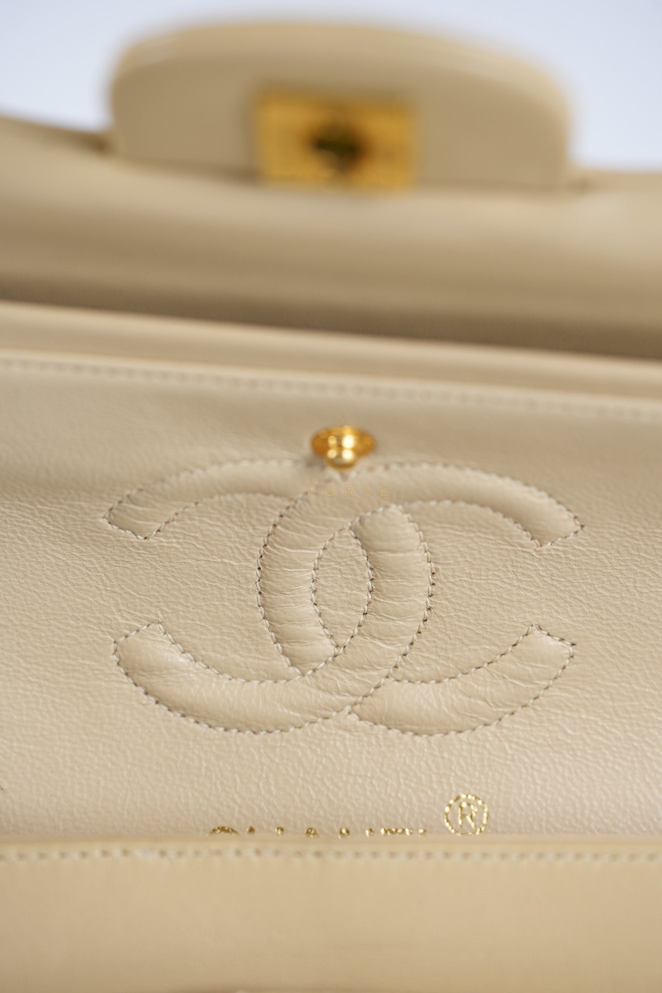 Classic Double Flap Small Vintage in Beige Lambskin Leather and 24k Gold Hardware Series 3 | Purse Maison Luxury Bags Shop