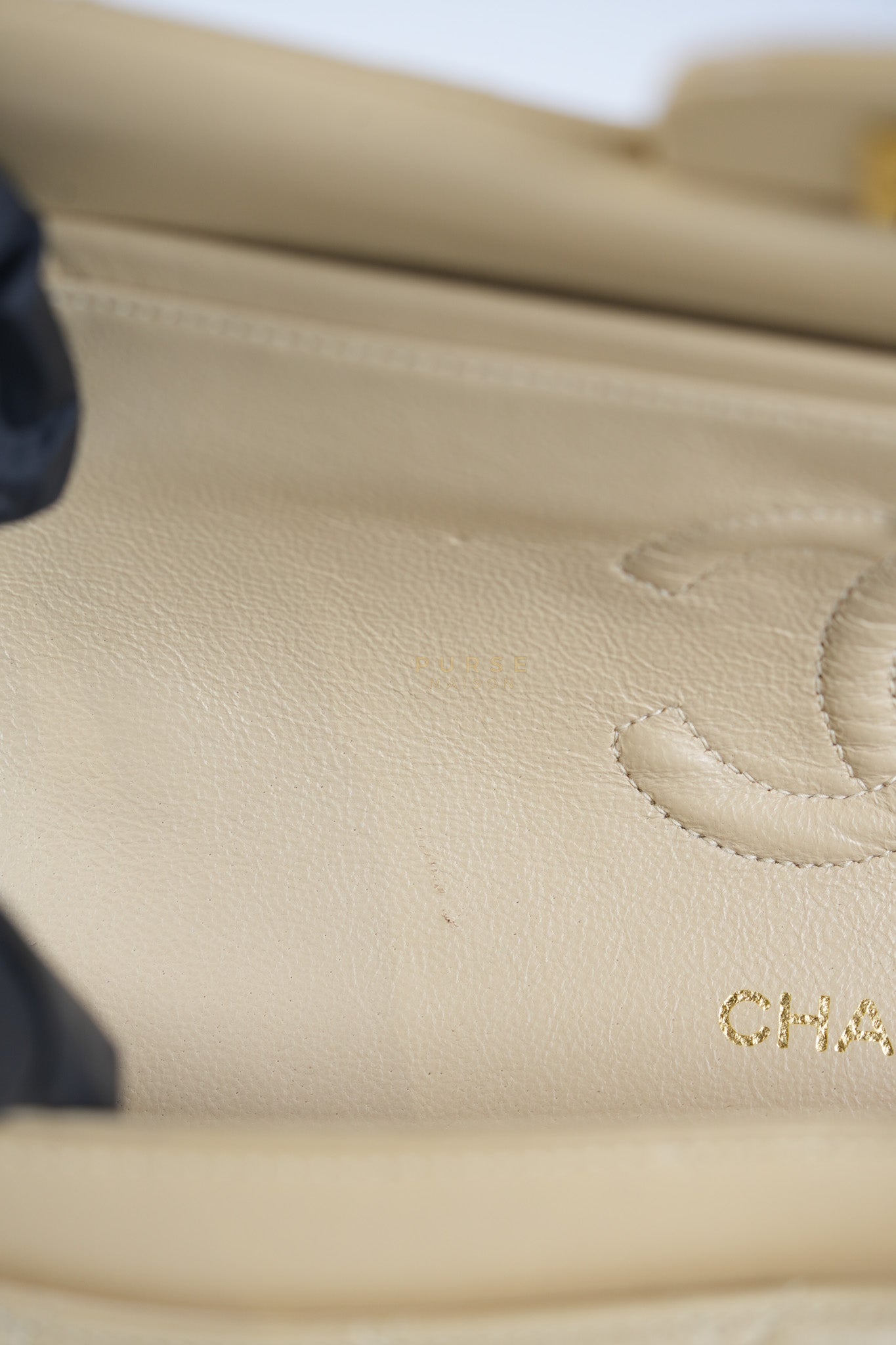 Classic Double Flap Small Vintage in Beige Lambskin Leather and 24k Gold Hardware Series 3 | Purse Maison Luxury Bags Shop