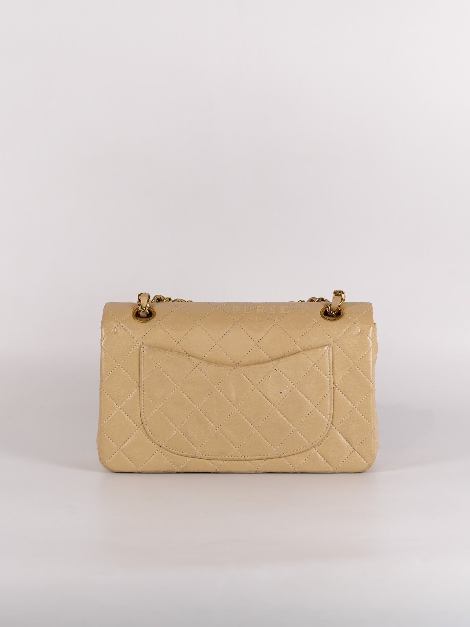 Classic Double Flap Small Vintage in Beige Lambskin Leather and 24k Gold Hardware Series 3 | Purse Maison Luxury Bags Shop