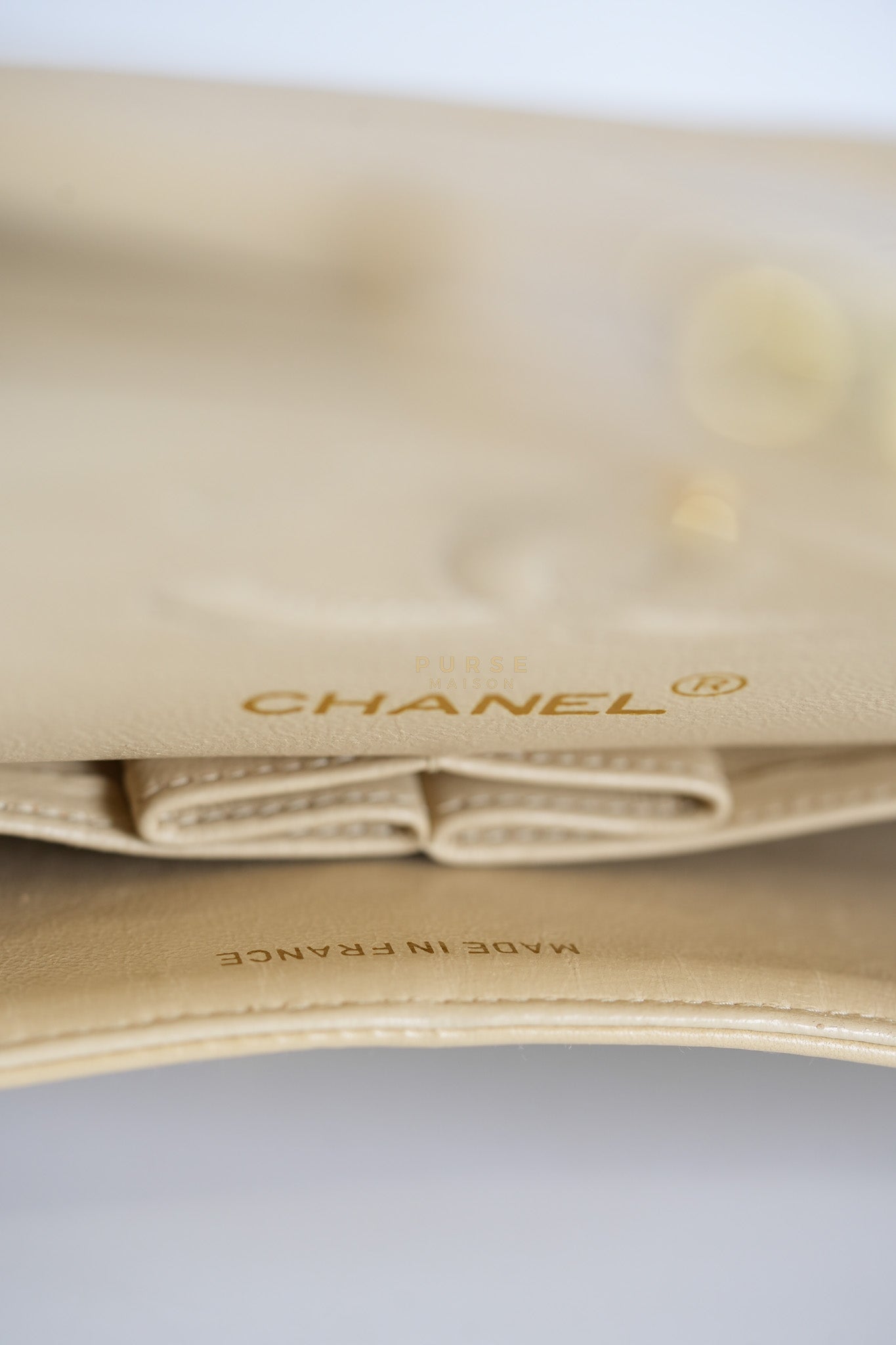 Classic Double Flap Small Vintage in Beige Lambskin Leather and 24k Gold Hardware Series 3 | Purse Maison Luxury Bags Shop
