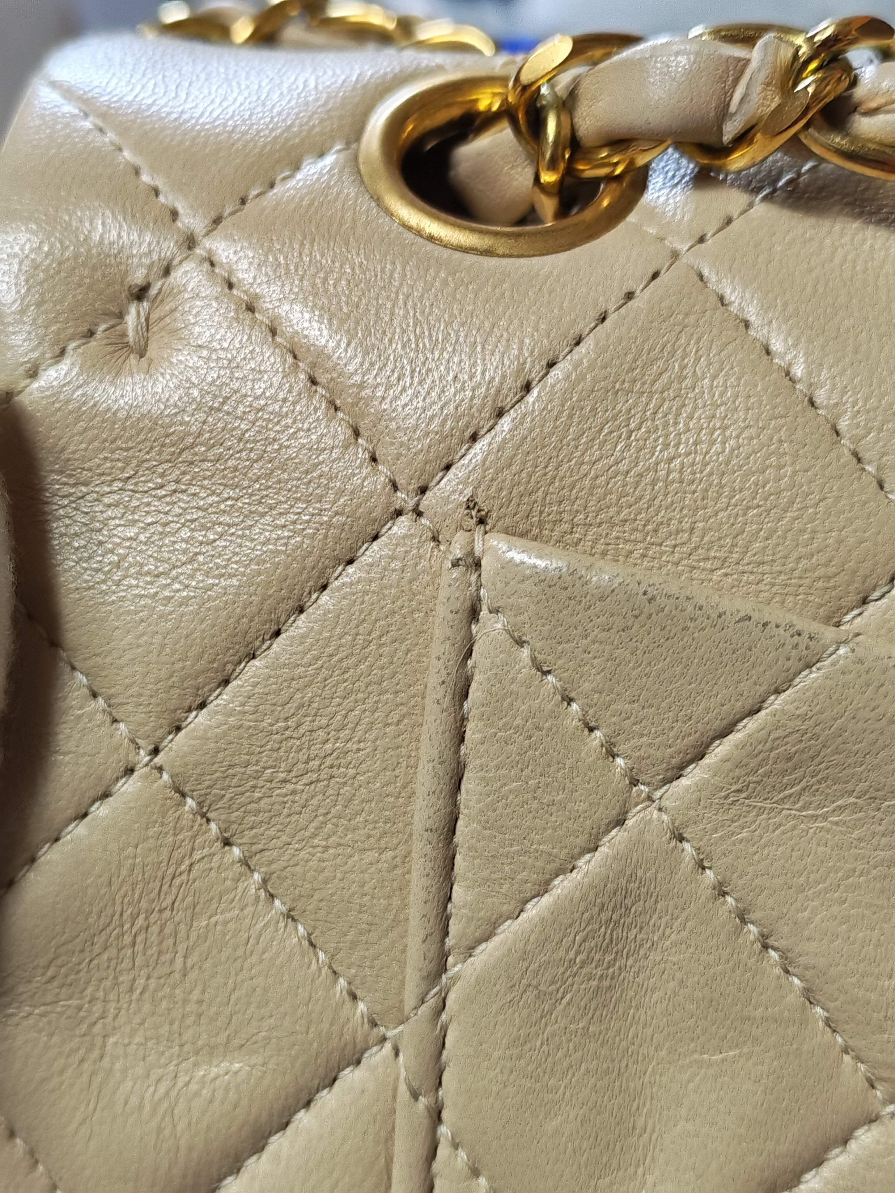 Classic Double Flap Small Vintage in Beige Lambskin Leather and 24k Gold Hardware Series 3 | Purse Maison Luxury Bags Shop