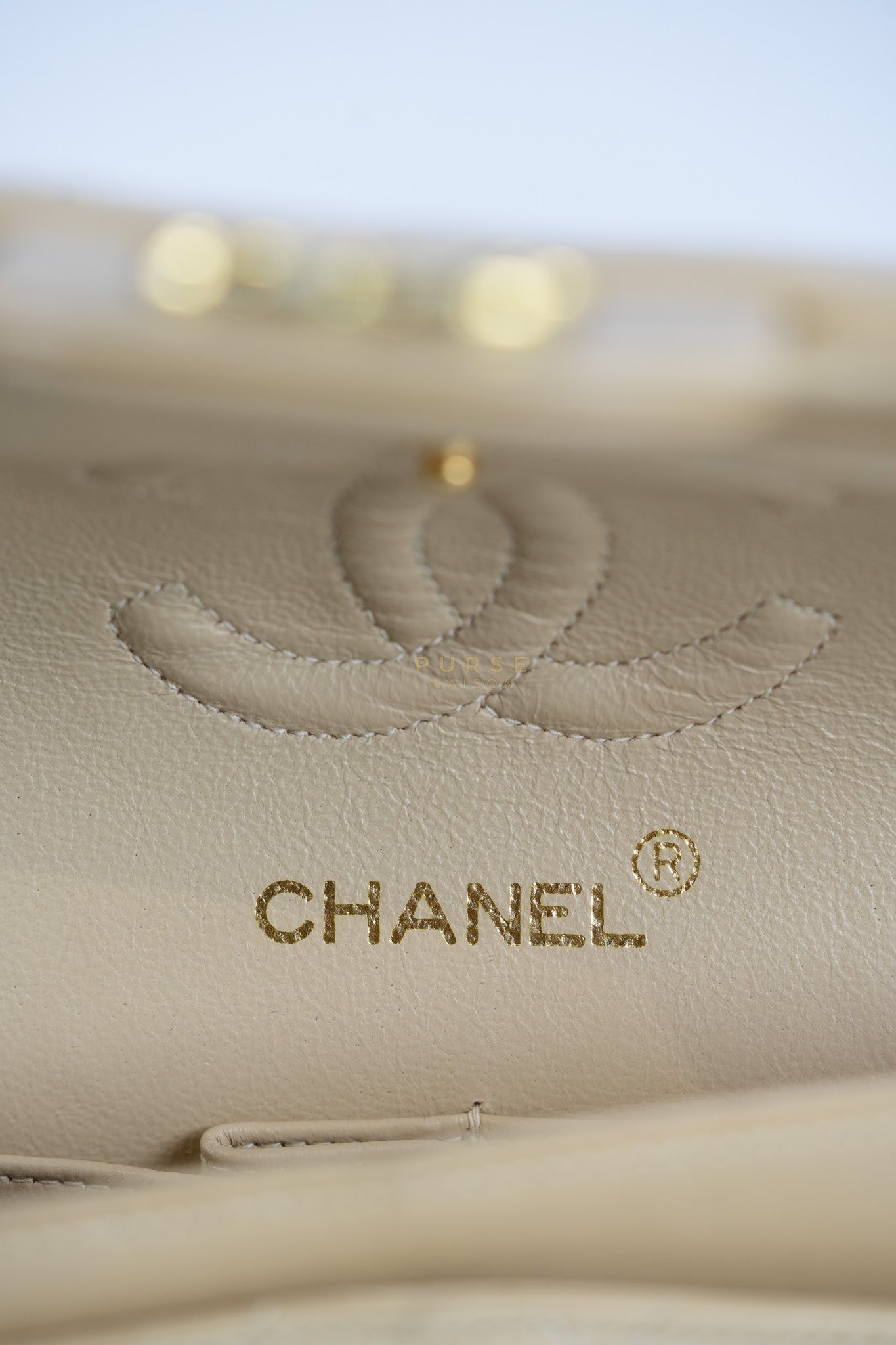 Classic Double Flap Small Vintage in Beige Lambskin Leather and 24k Gold Hardware Series 3 | Purse Maison Luxury Bags Shop