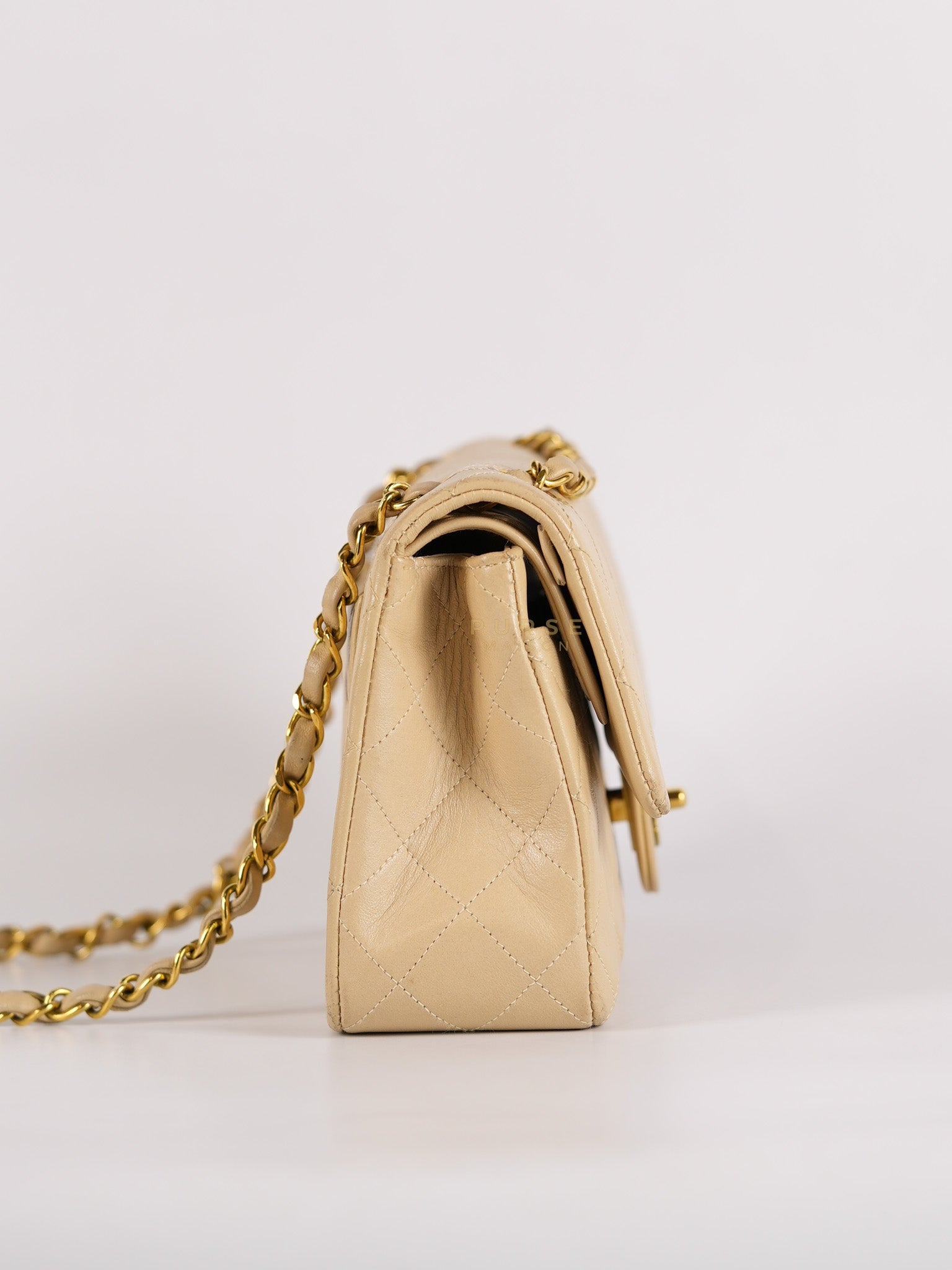 Classic Double Flap Small Vintage in Beige Lambskin Leather and 24k Gold Hardware Series 3 | Purse Maison Luxury Bags Shop