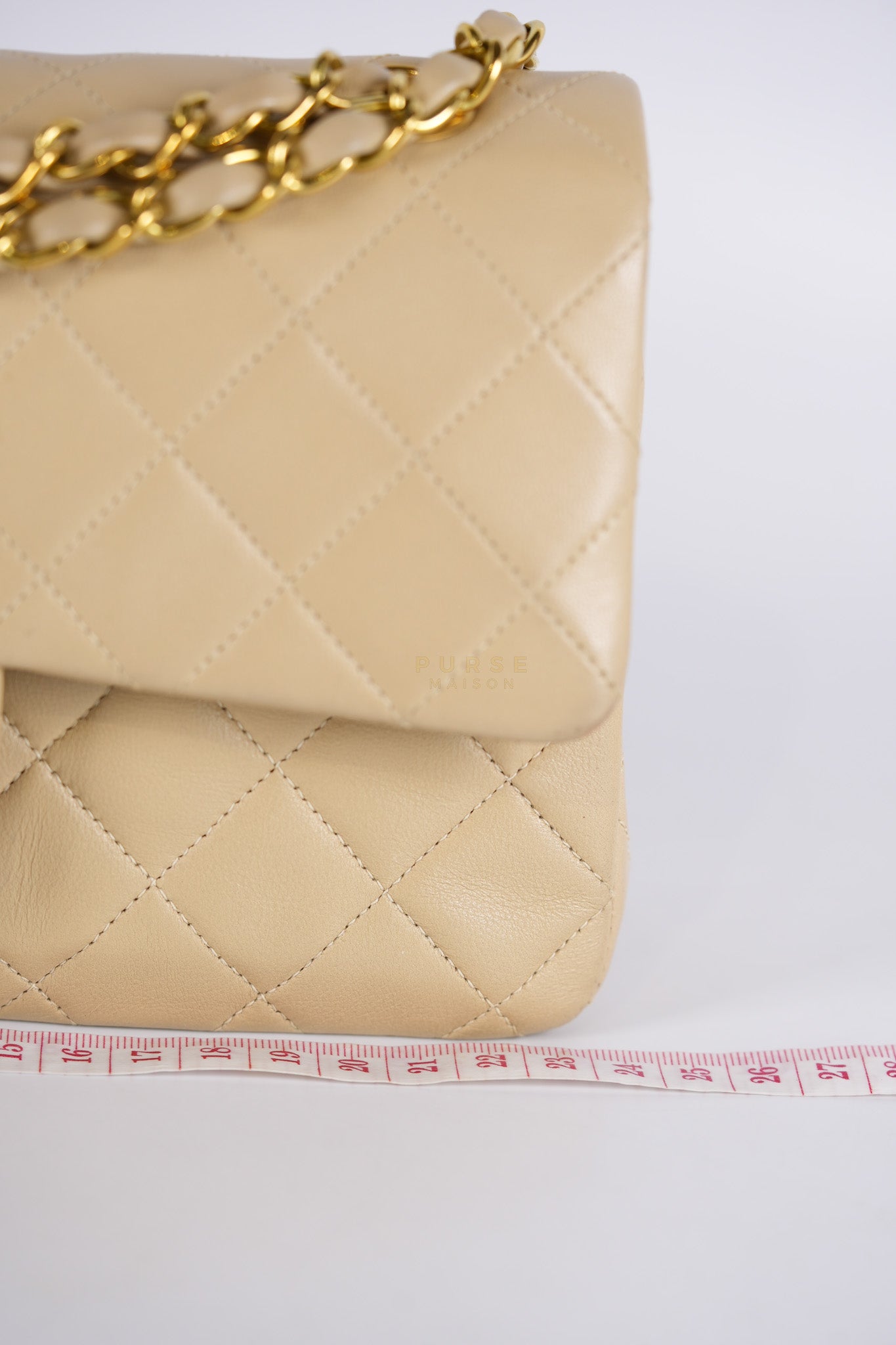 Classic Double Flap Small Vintage in Beige Lambskin Leather and 24k Gold Hardware Series 3 | Purse Maison Luxury Bags Shop